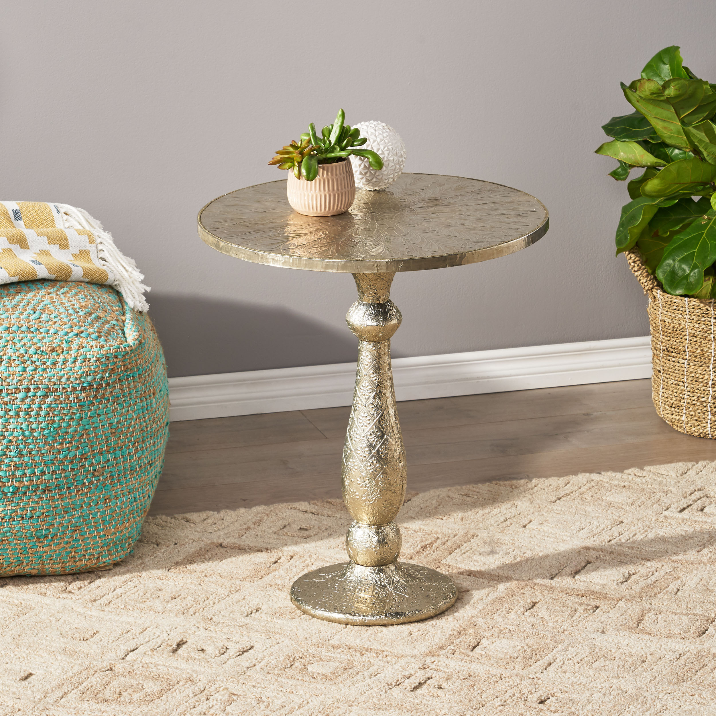 WOODEN AND  WHITE METAL FITTED TABLE