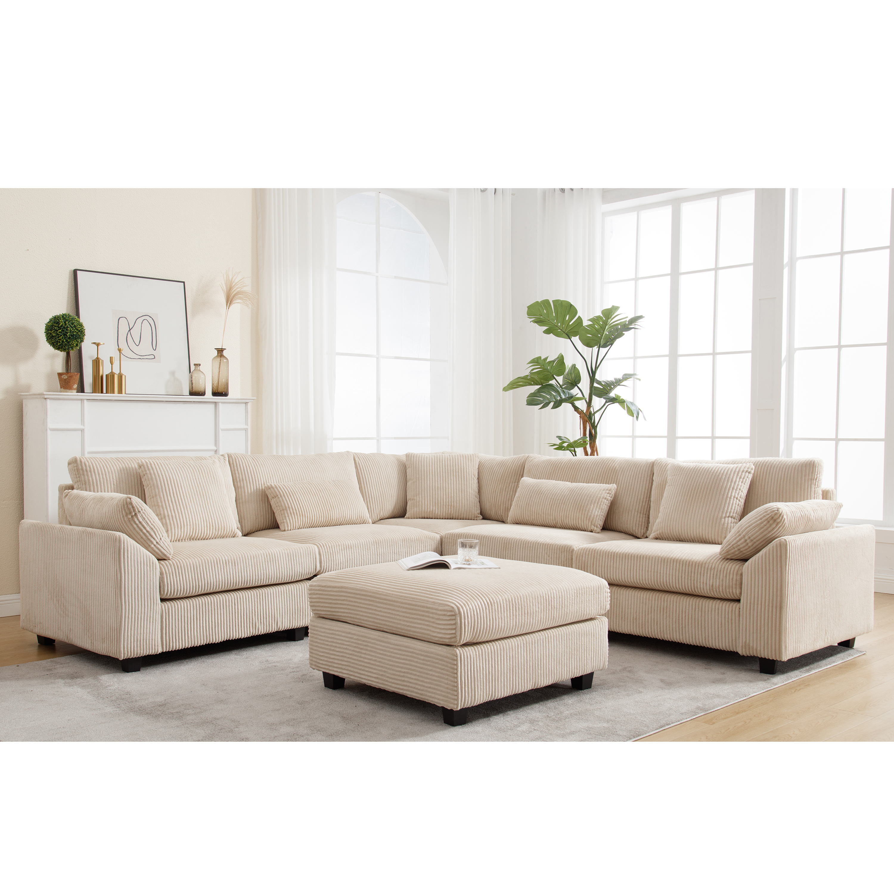 {NEW ARRIVAL} {VIDEO provided} Oversized Modular Sectional Sofa Couch,Modern Minimalist Couches for Living Room,Free Combination Deep Seat Corner Couch for Living Room,Corduroy, Beige