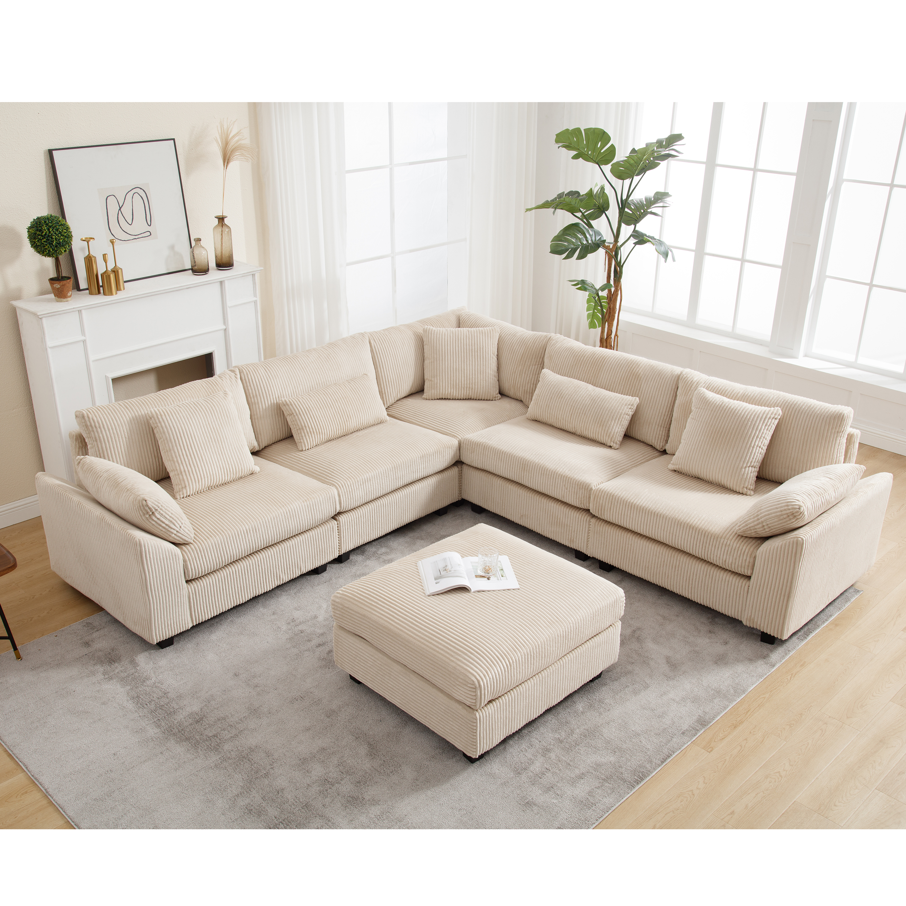 {NEW ARRIVAL} {VIDEO provided} Oversized Modular Sectional Sofa Couch,Modern Minimalist Couches for Living Room,Free Combination Deep Seat Corner Couch for Living Room,Corduroy, Beige