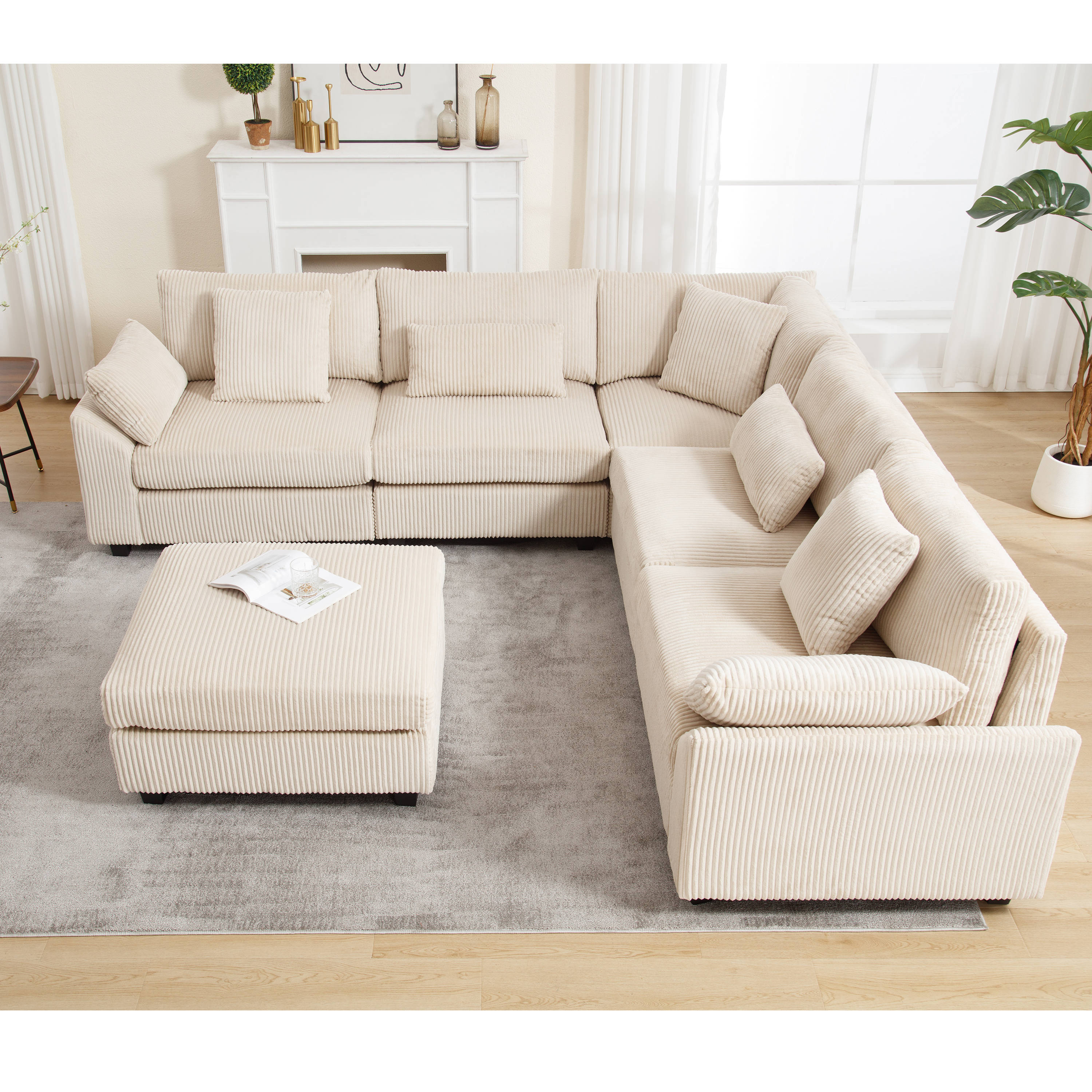 {NEW ARRIVAL} {VIDEO provided} Oversized Modular Sectional Sofa Couch,Modern Minimalist Couches for Living Room,Free Combination Deep Seat Corner Couch for Living Room,Corduroy, Beige