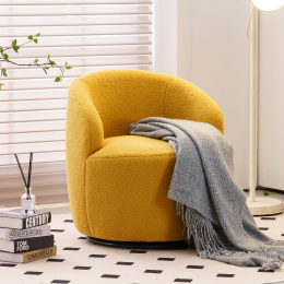 Yellow Teddy fabric swivel accent armchair barrel chair with black powder coating metal ring