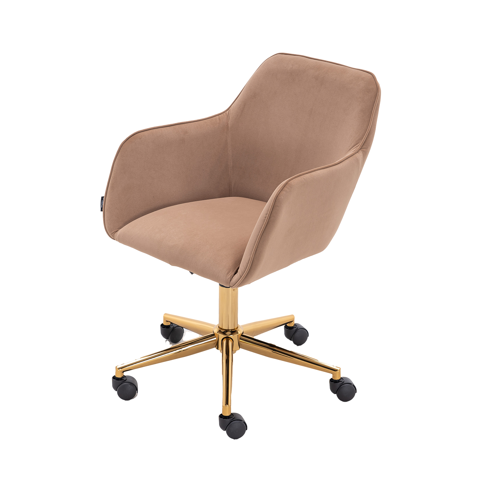 002-Velvet Fabric Adjustable Height 360 revolving Home Office Chair with Gold Metal Legs and Universal Wheels for Indoor,Light Coffee