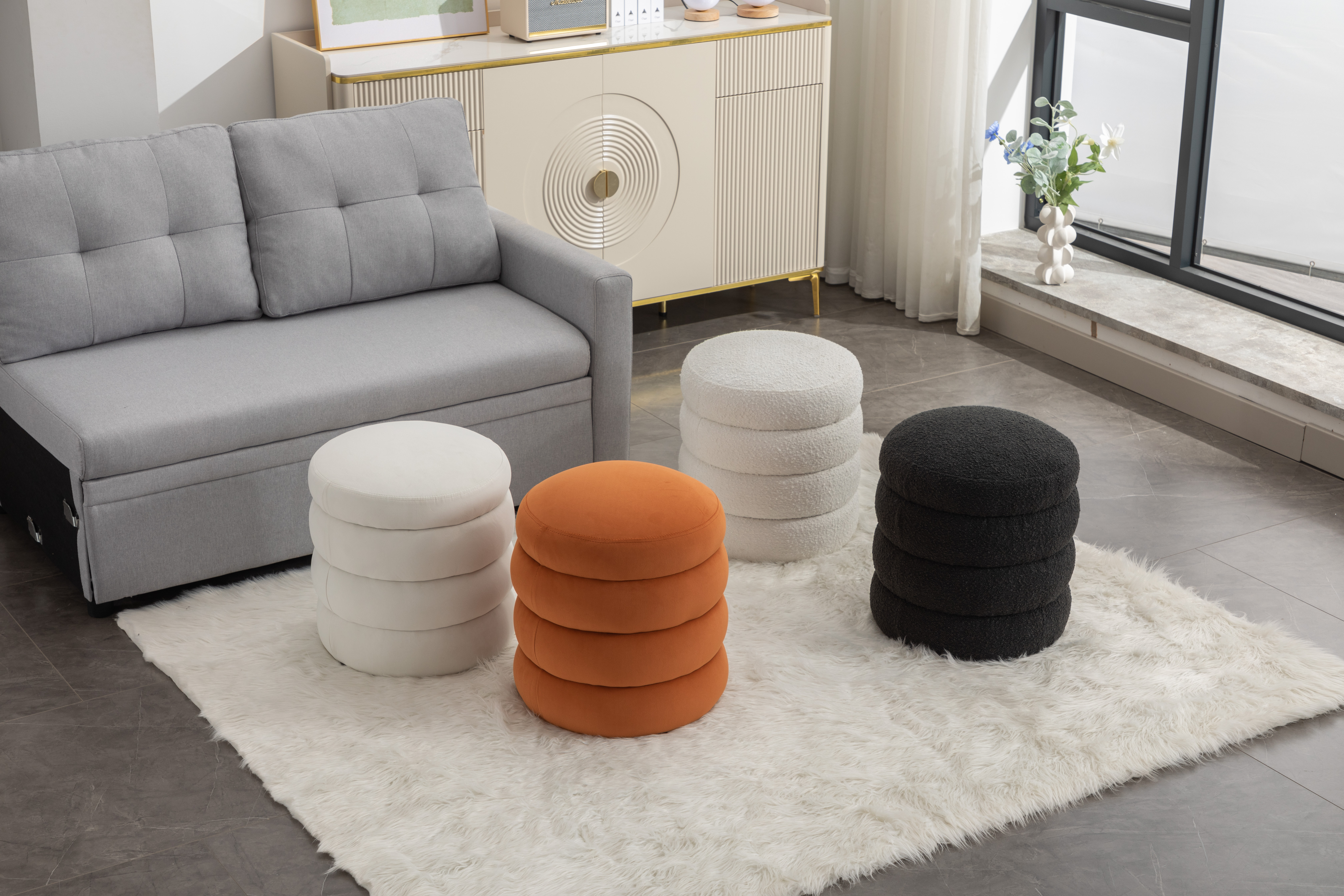 006-Soft Velvet  Round Ottoman Footrest Stool