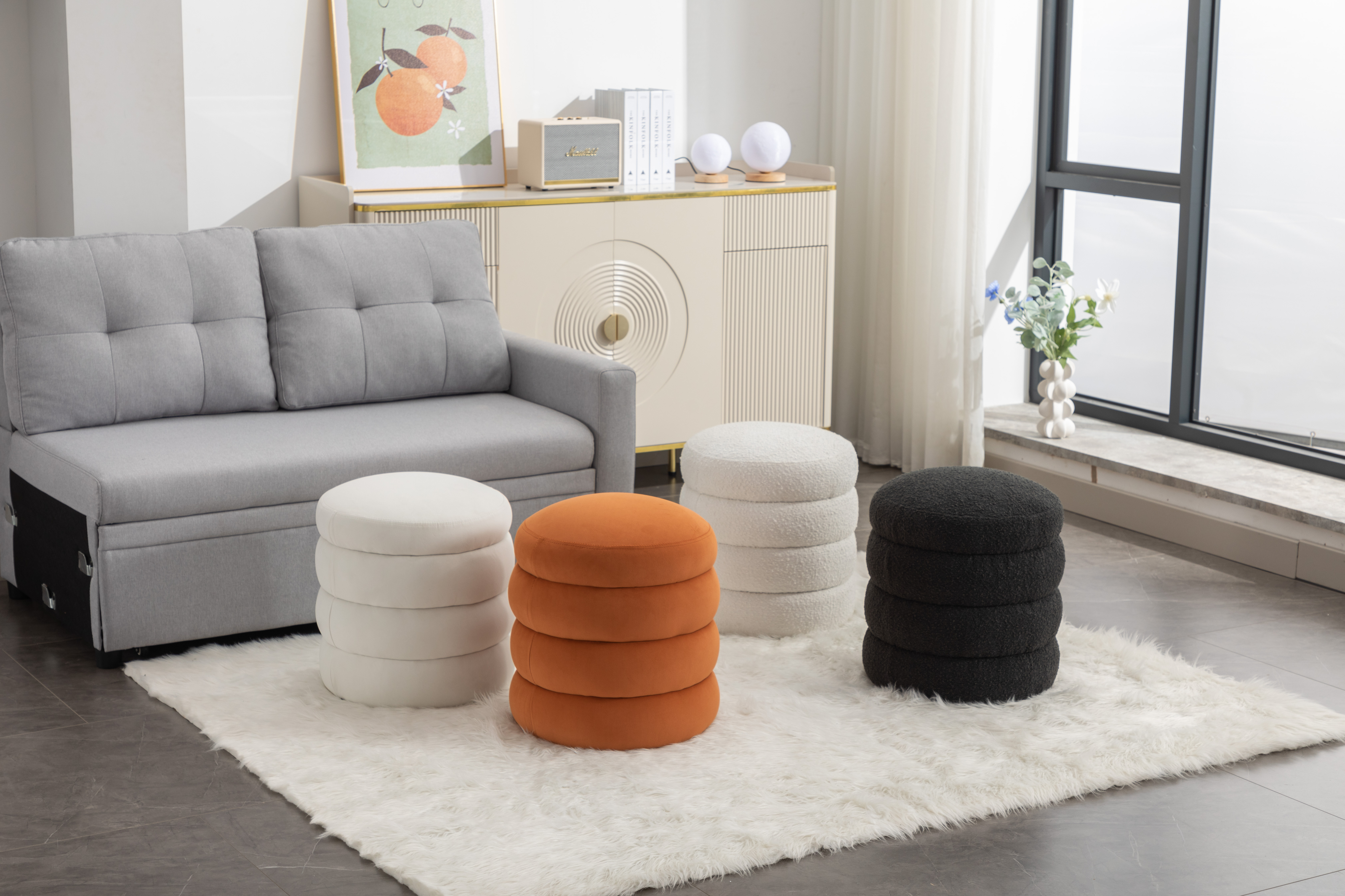 006-Soft Velvet  Round Ottoman Footrest Stool