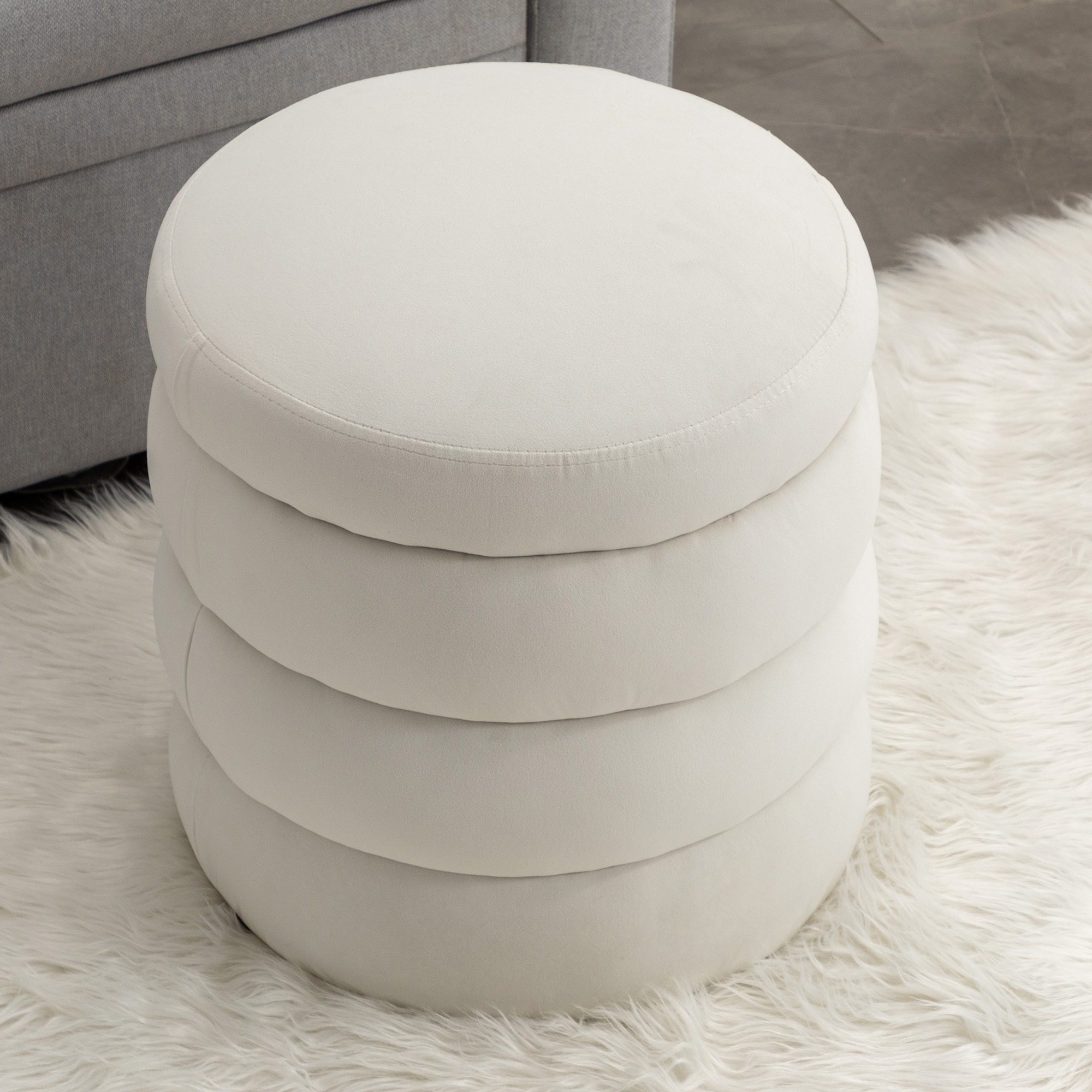 006-Soft Velvet  Round Ottoman Footrest Stool