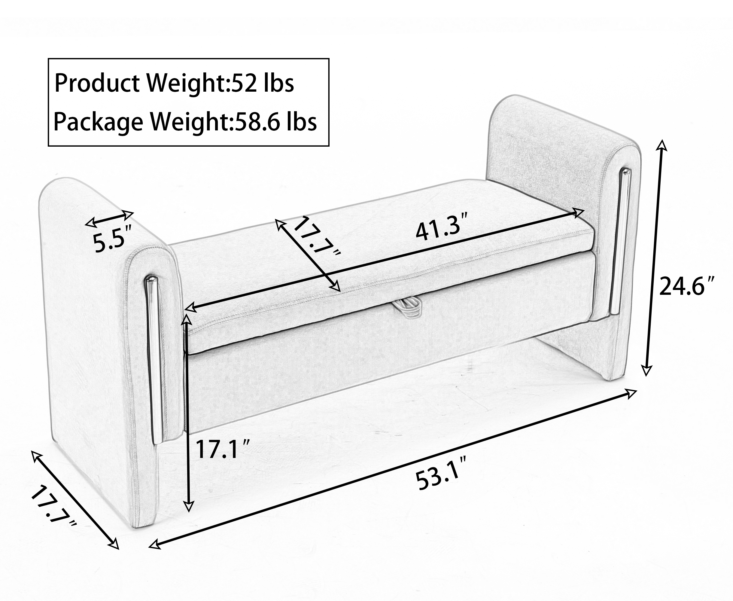 032-Teddy Fabric Storage Bench Bedroom Bench With Gold Metal Trim Strip For Living Room Bedroom Indoor,Ivory