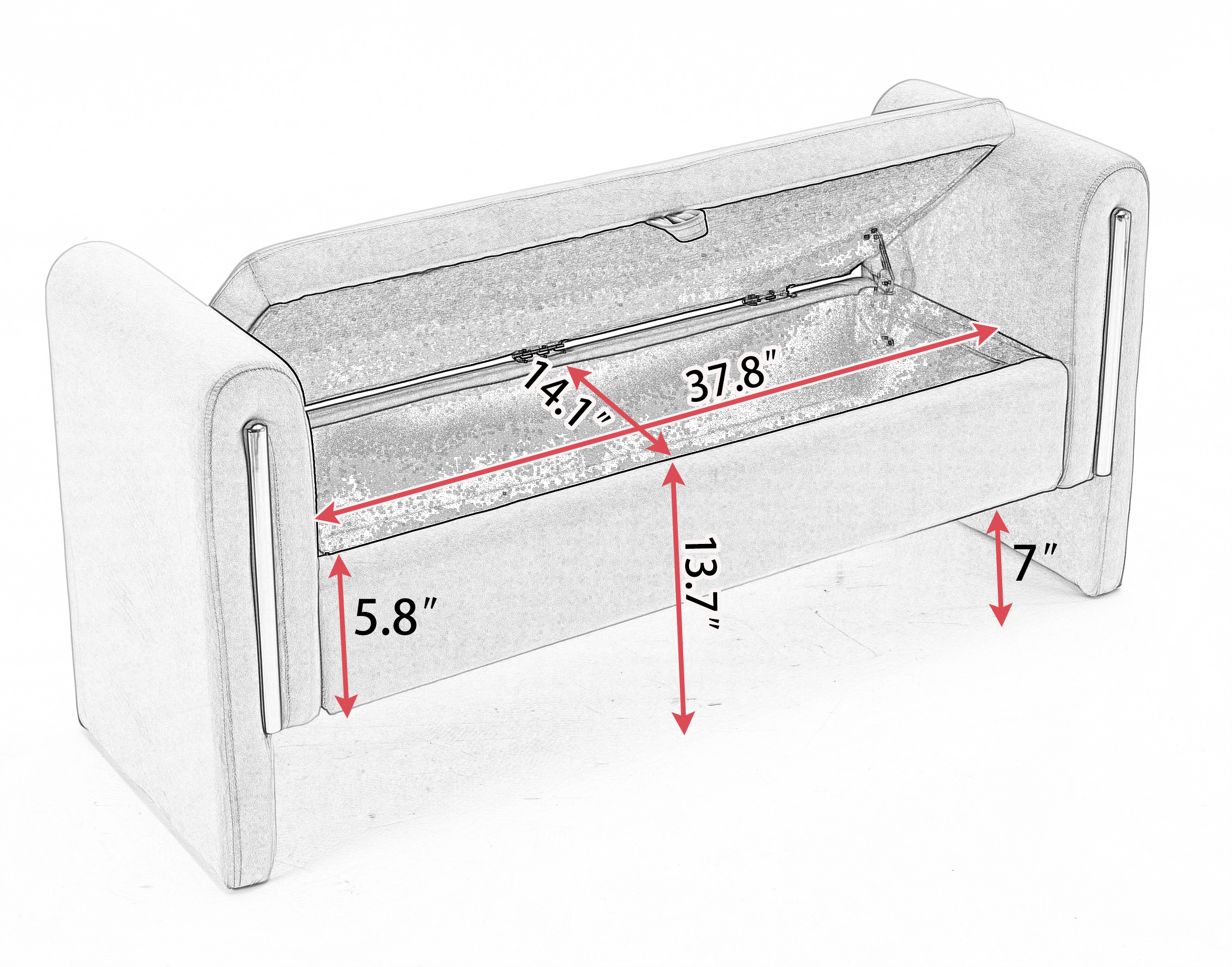 032-Teddy Fabric Storage Bench Bedroom Bench With Gold Metal Trim Strip For Living Room Bedroom Indoor,Ivory