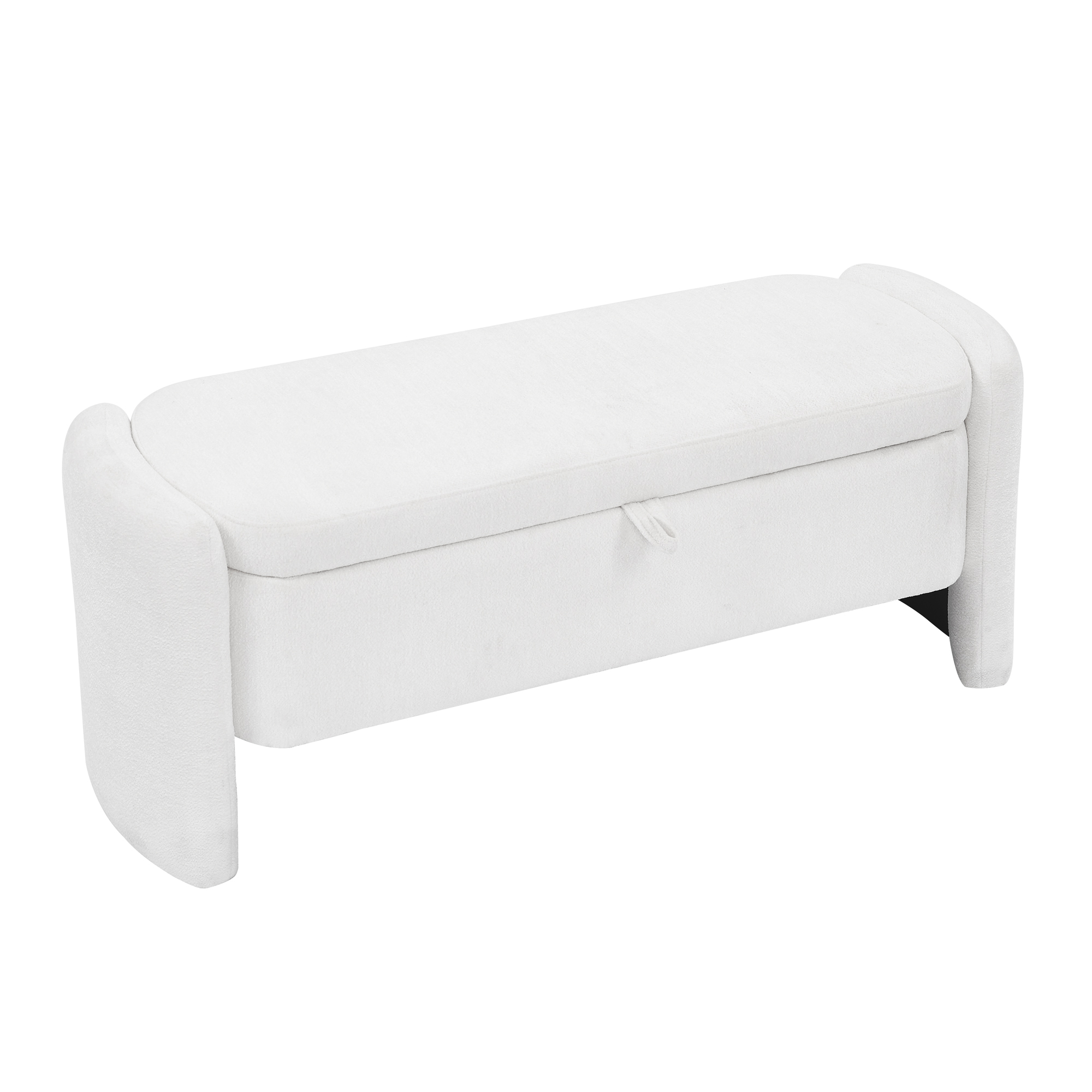 Oval Ottoman  Storage Bench Chenille Fabric Bench with Large Storage Space for the Living Room, Entryway and Bedroom,Cream white