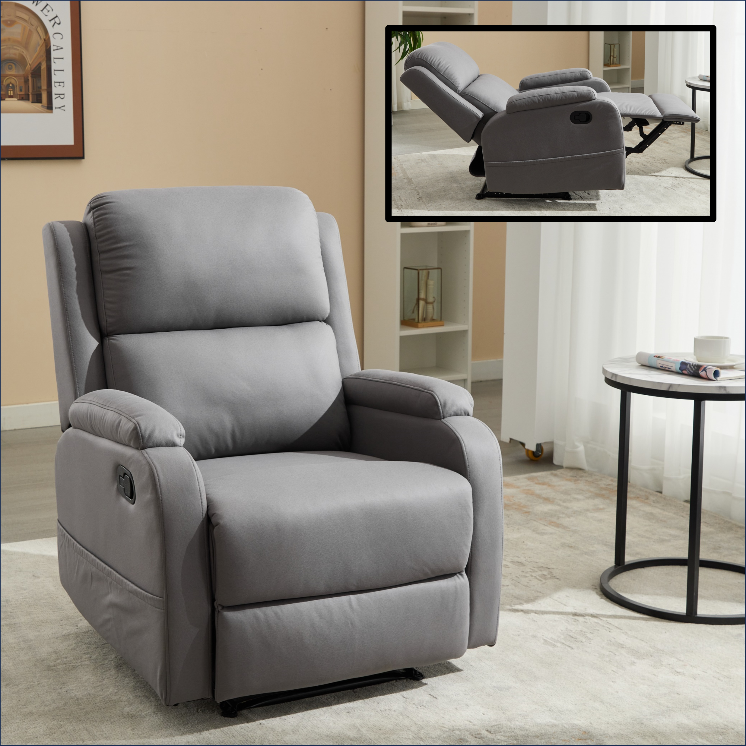 Best Choice Products PU Leather Recliner, Recliner Massage Chair, Adjustable Furniture for Back, Legs w/ 3 Positions,Easy-to-Reach Side Button - 灰色