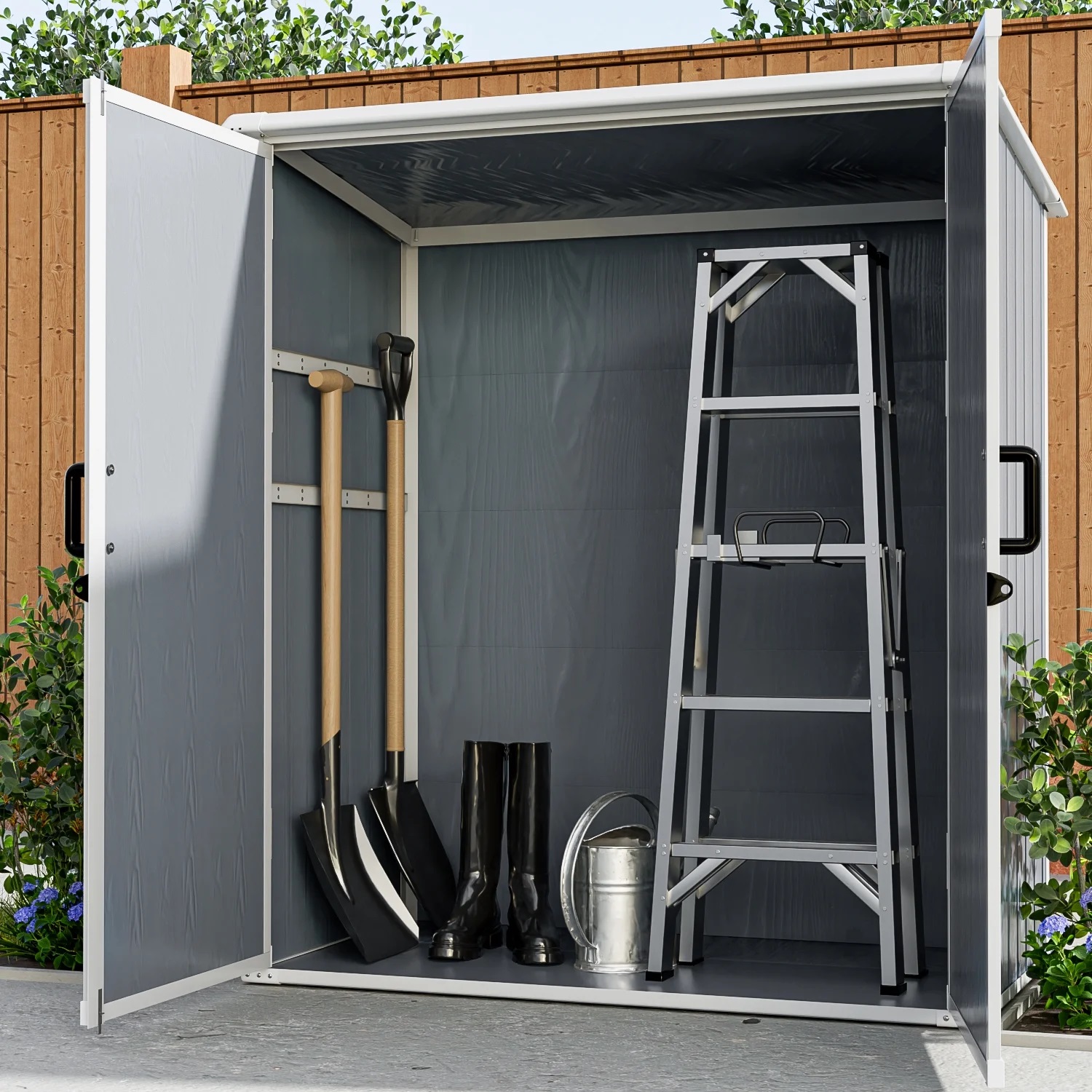 5x3FT Outdoor Storage Shed Waterproof Resin Cabinet with Lockable Doors for Bikes and Patio Furniture