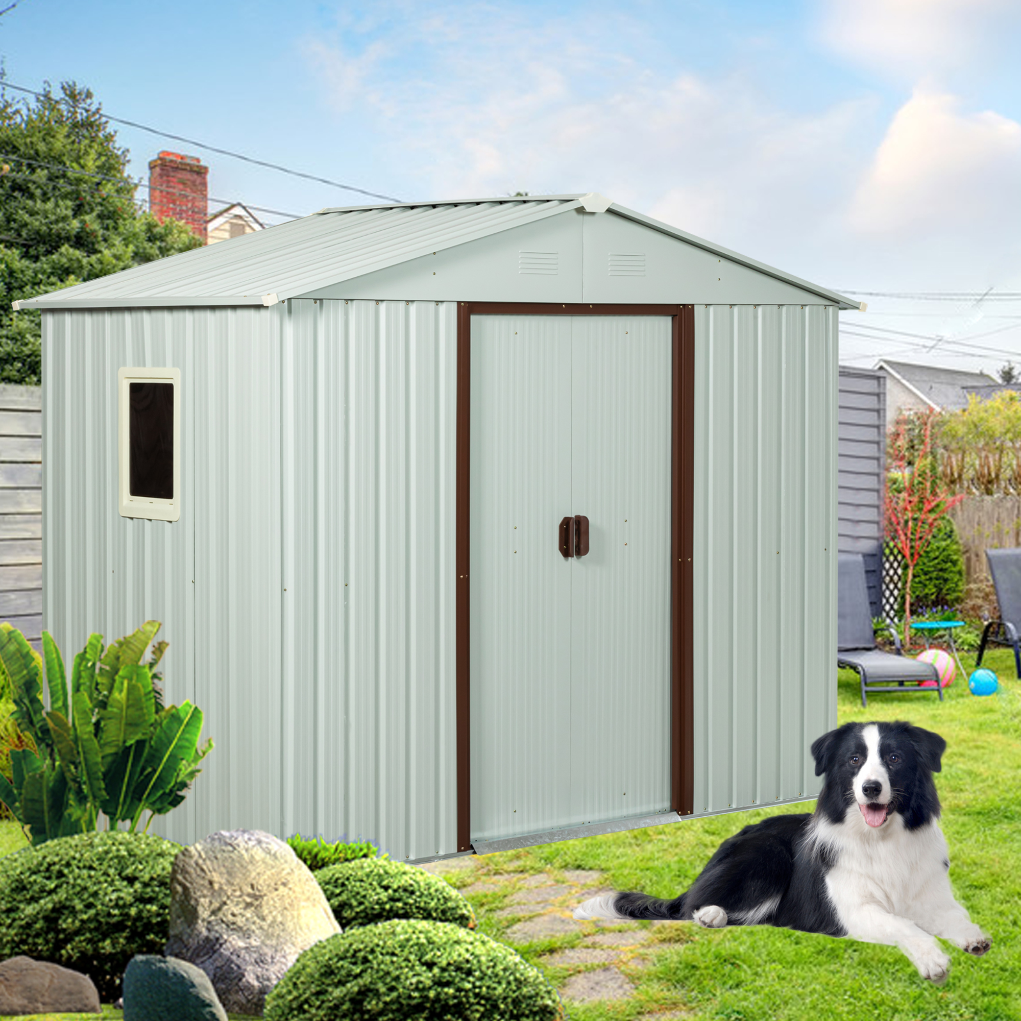 RY-SDYX56-WW 6ft x 5ft Outdoor Metal Storage Shed With window White