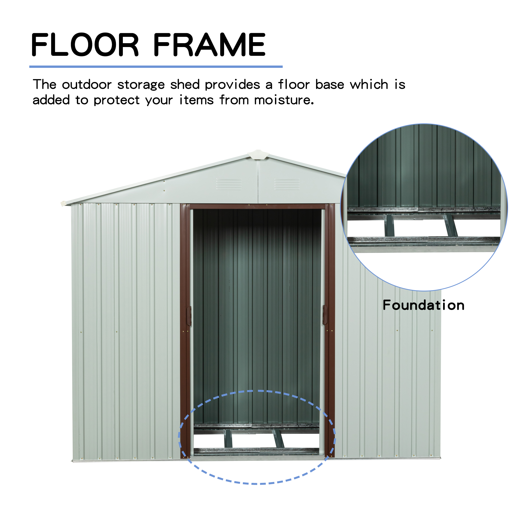 RY-SDYX56-W 6ft x 5ft Outdoor Metal Storage Shed White