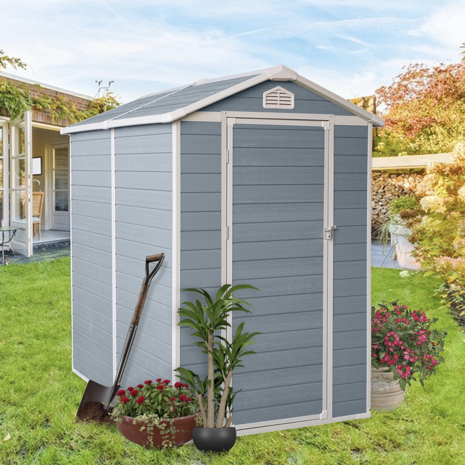 4x6ft Resin Outdoor Storage Shed Kit-Perfect to Store Patio Furniture,Grey