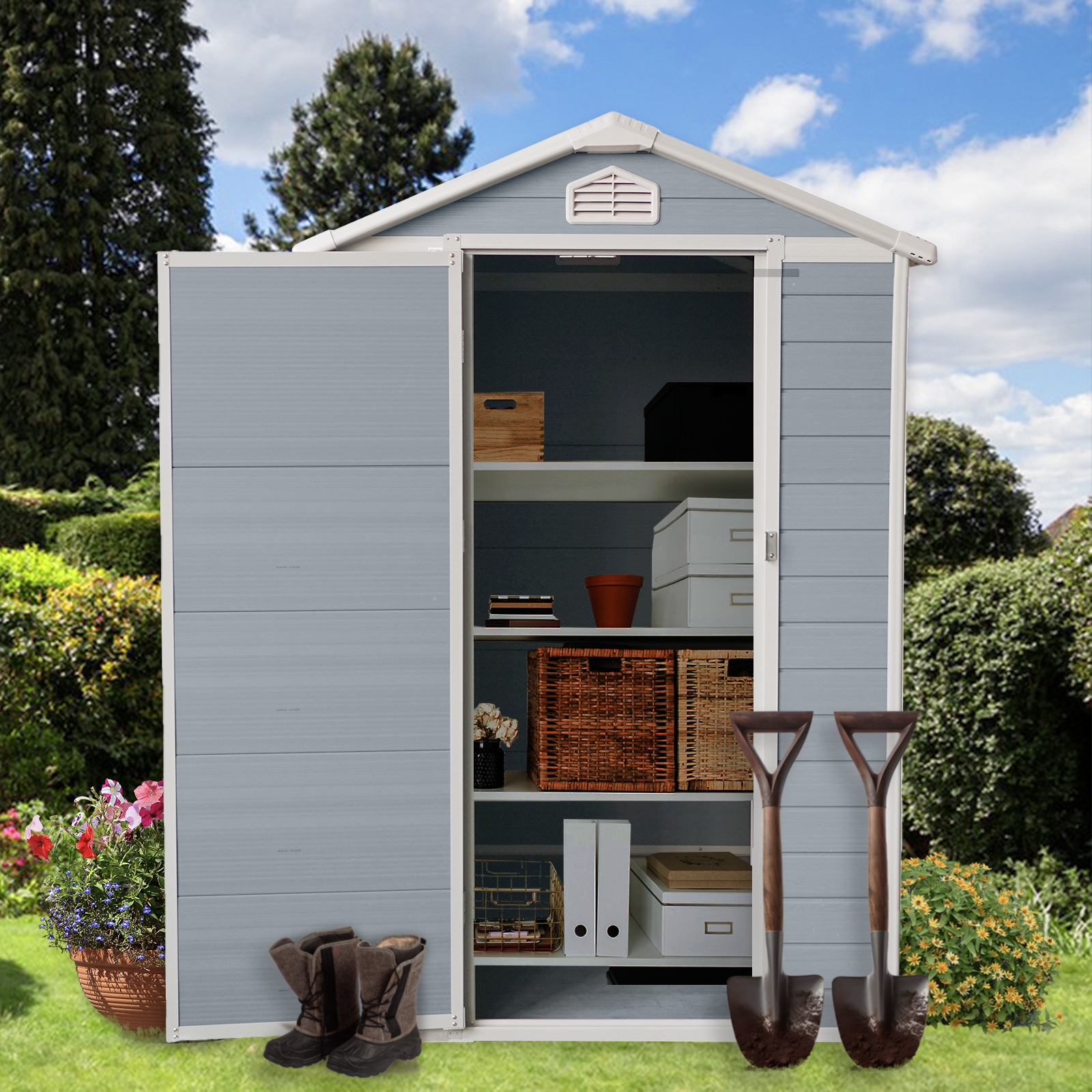 4x6ft Resin Outdoor Storage Shed Kit-Perfect to Store Patio Furniture,Grey