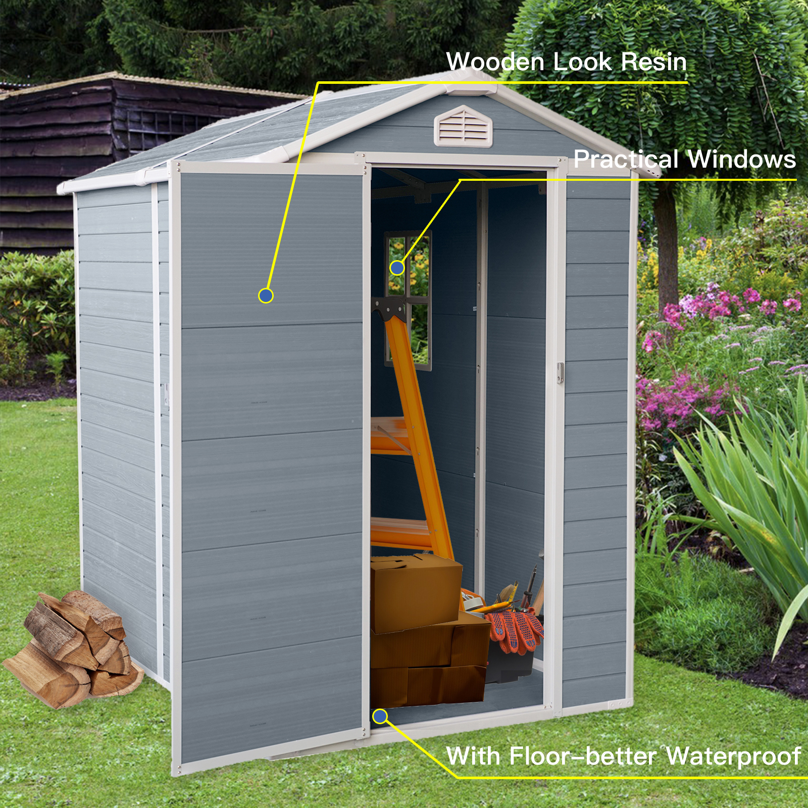 4x6ft Resin Outdoor Storage Shed Kit-Perfect to Store Patio Furniture,Grey