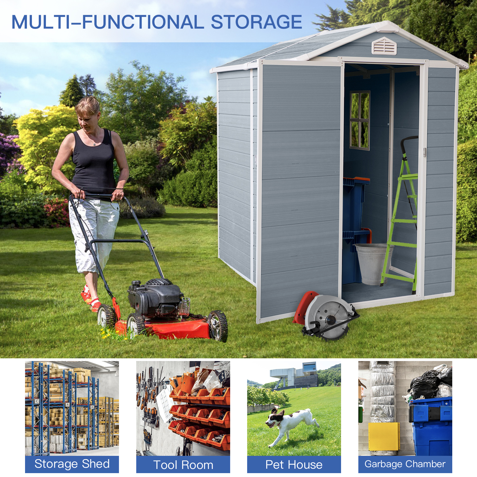 4x6ft Resin Outdoor Storage Shed Kit-Perfect to Store Patio Furniture,Grey