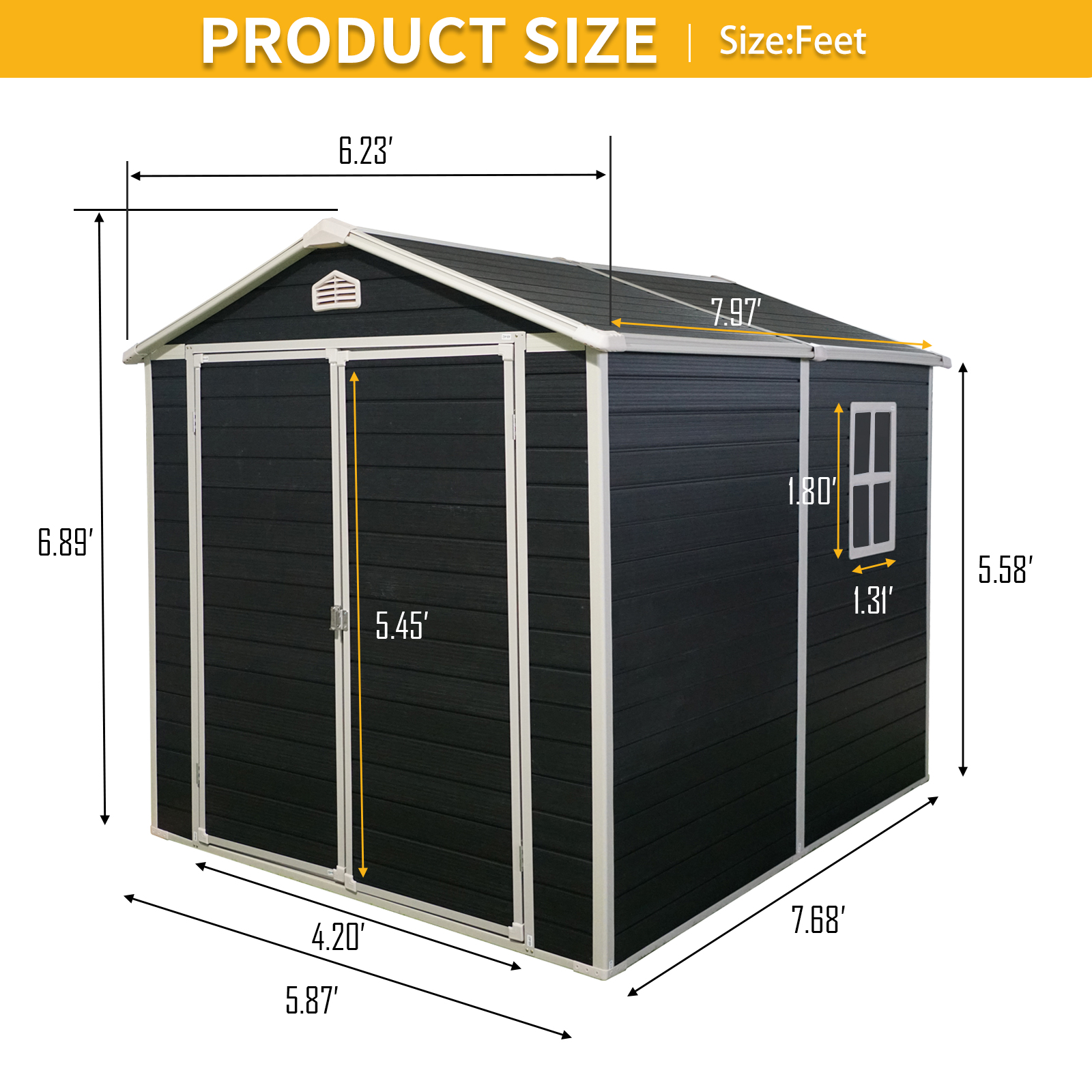 6x8ft Resin Outdoor Storage Shed Kit-Perfect to Store Patio Furniture,Black