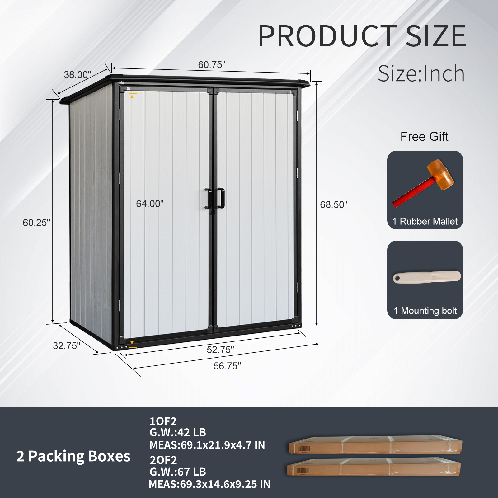 5x3FT Outdoor Storage Shed Waterproof Resin Cabinet with Lockable Doors for Bikes and Patio Furniture