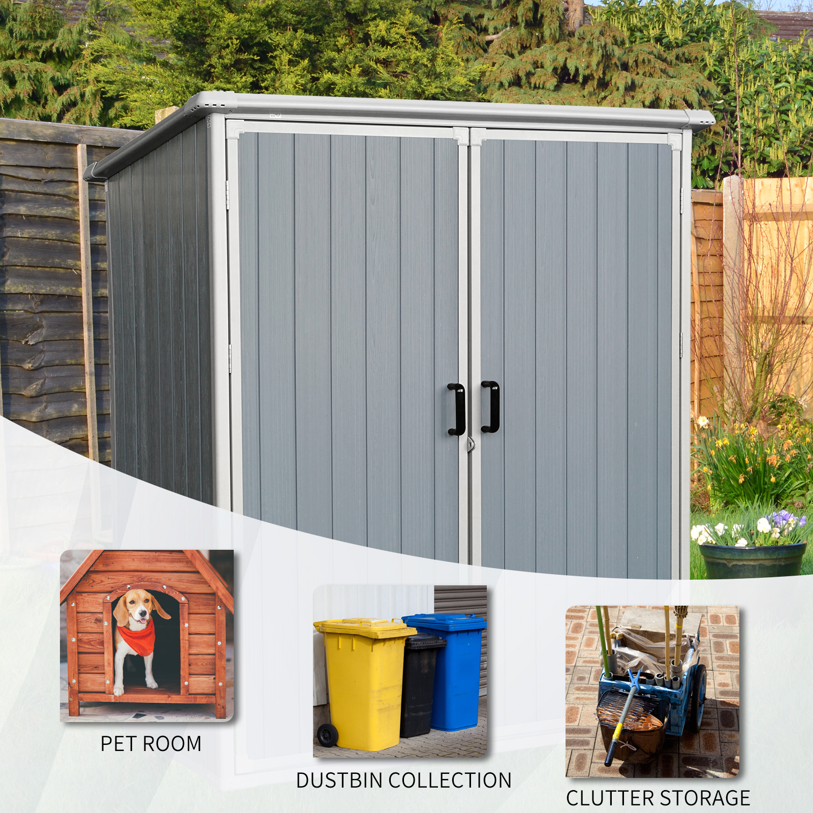 5x3FT Outdoor Storage Shed Waterproof Resin Cabinet with Lockable Doors for Bikes and Patio Furniture