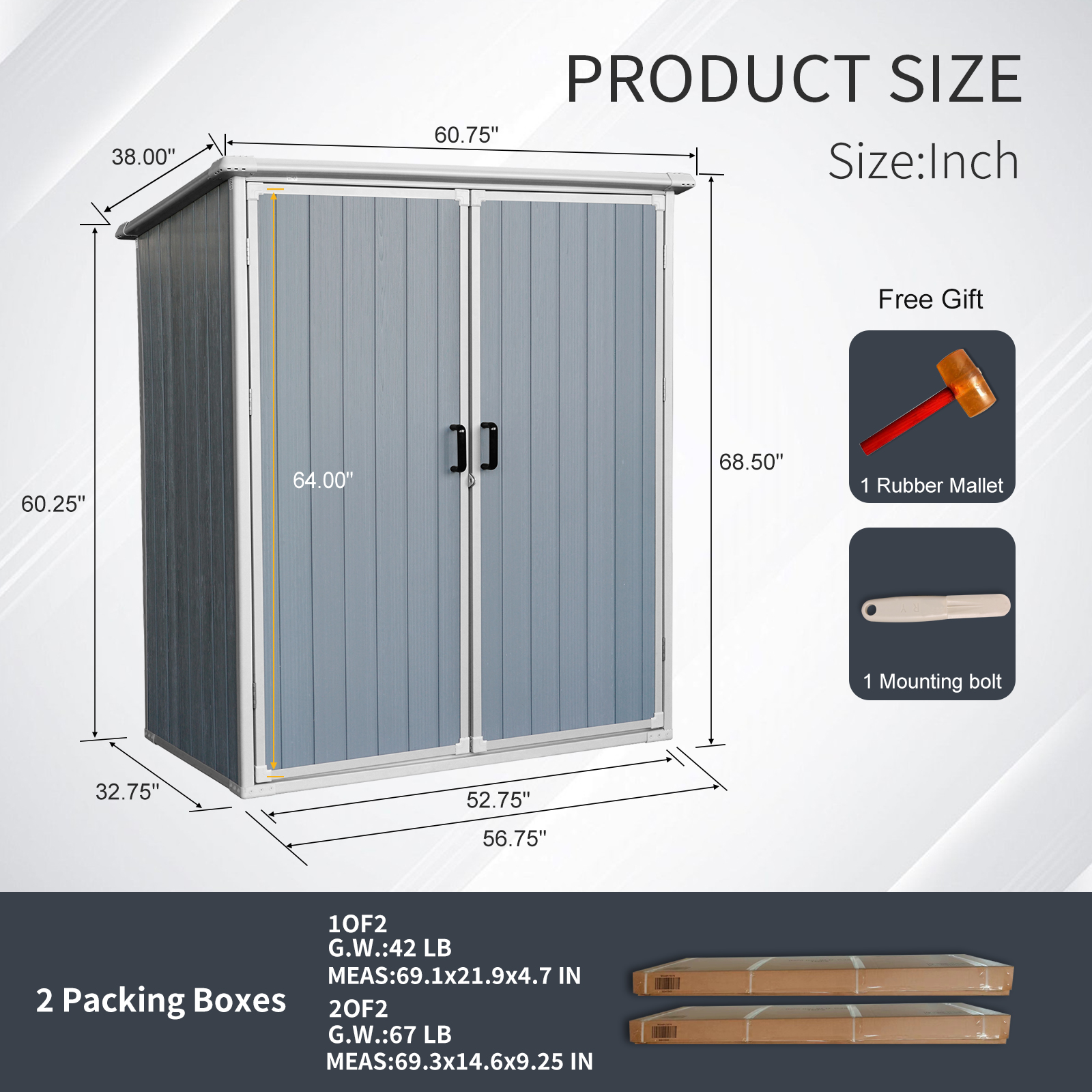 5x3FT Outdoor Storage Shed Waterproof Resin Cabinet with Lockable Doors for Bikes and Patio Furniture