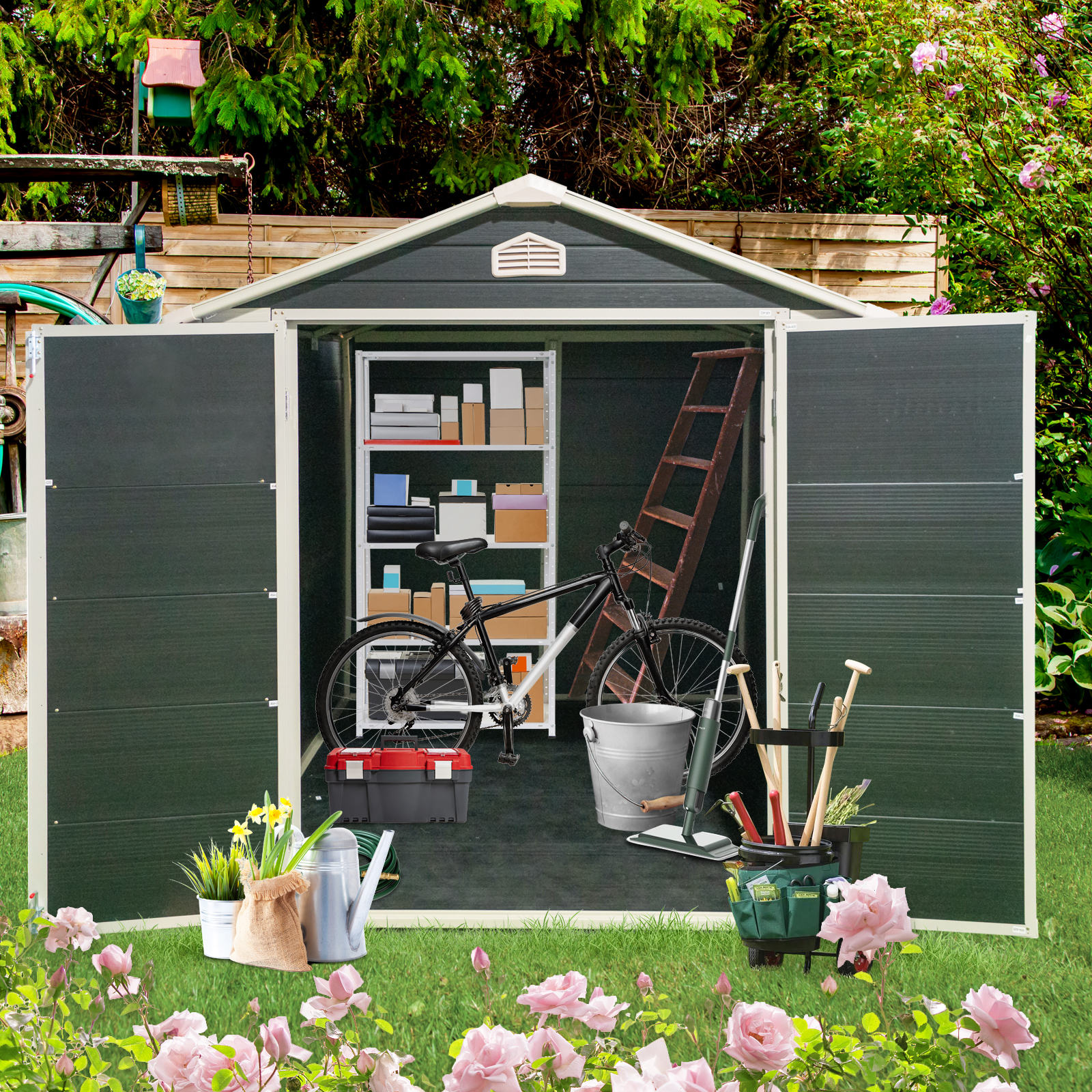 6x8ft Resin Outdoor Storage Shed Kit-Perfect to Store Patio Furniture,Black