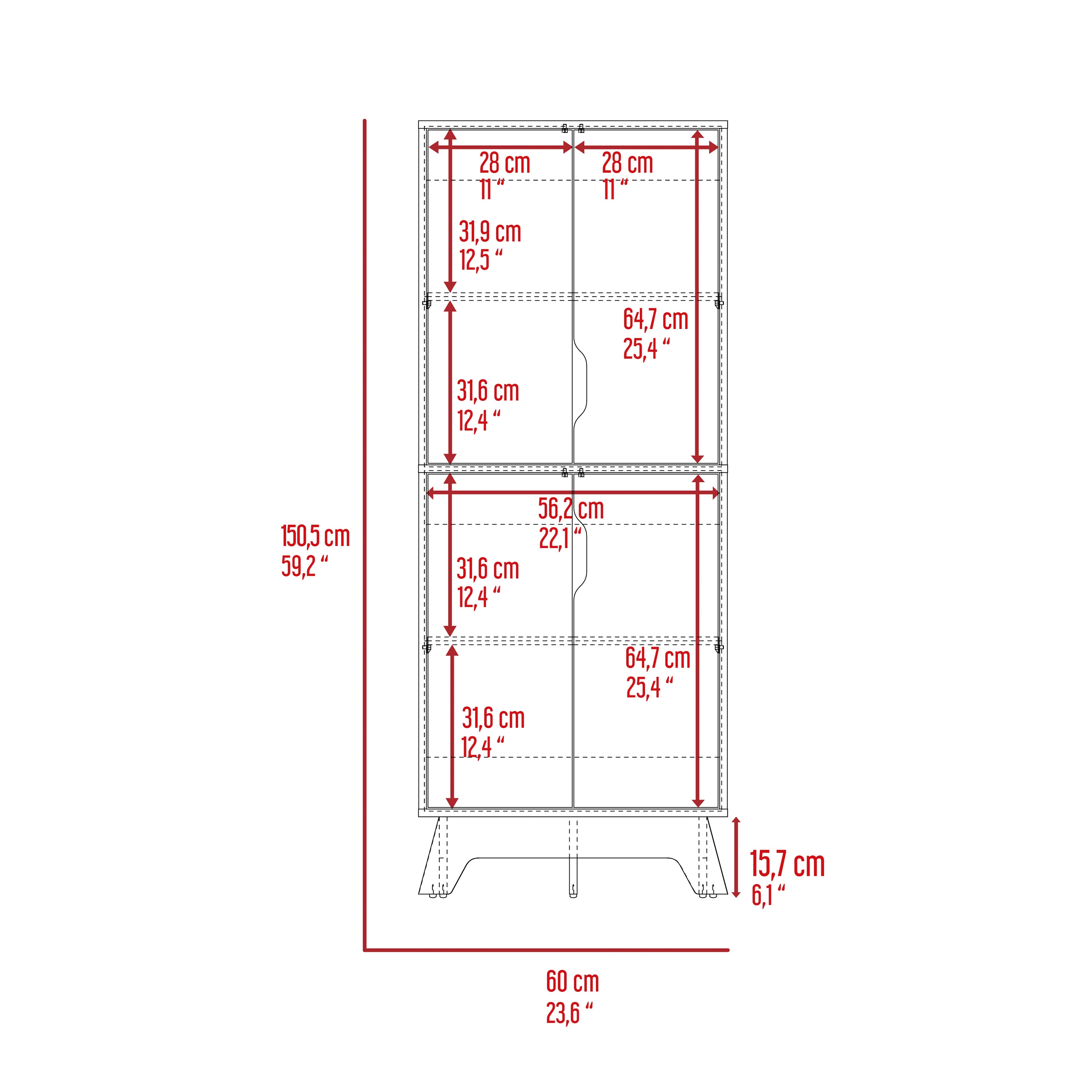 Yuma 150" Wall Cabinet, Two Close Cabinets, Two Open Shelves