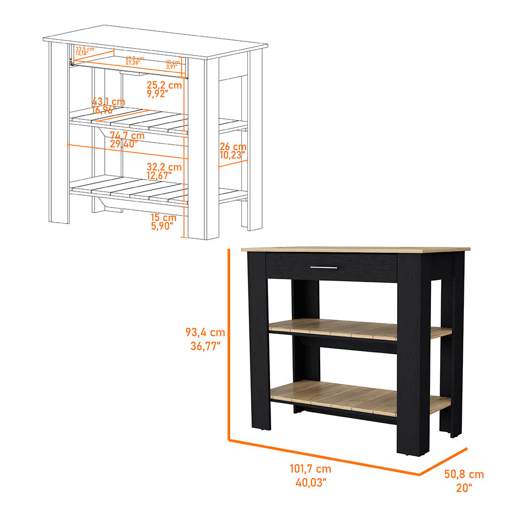 Brooklyn  Kitchen Island, Three Concealed Shelves