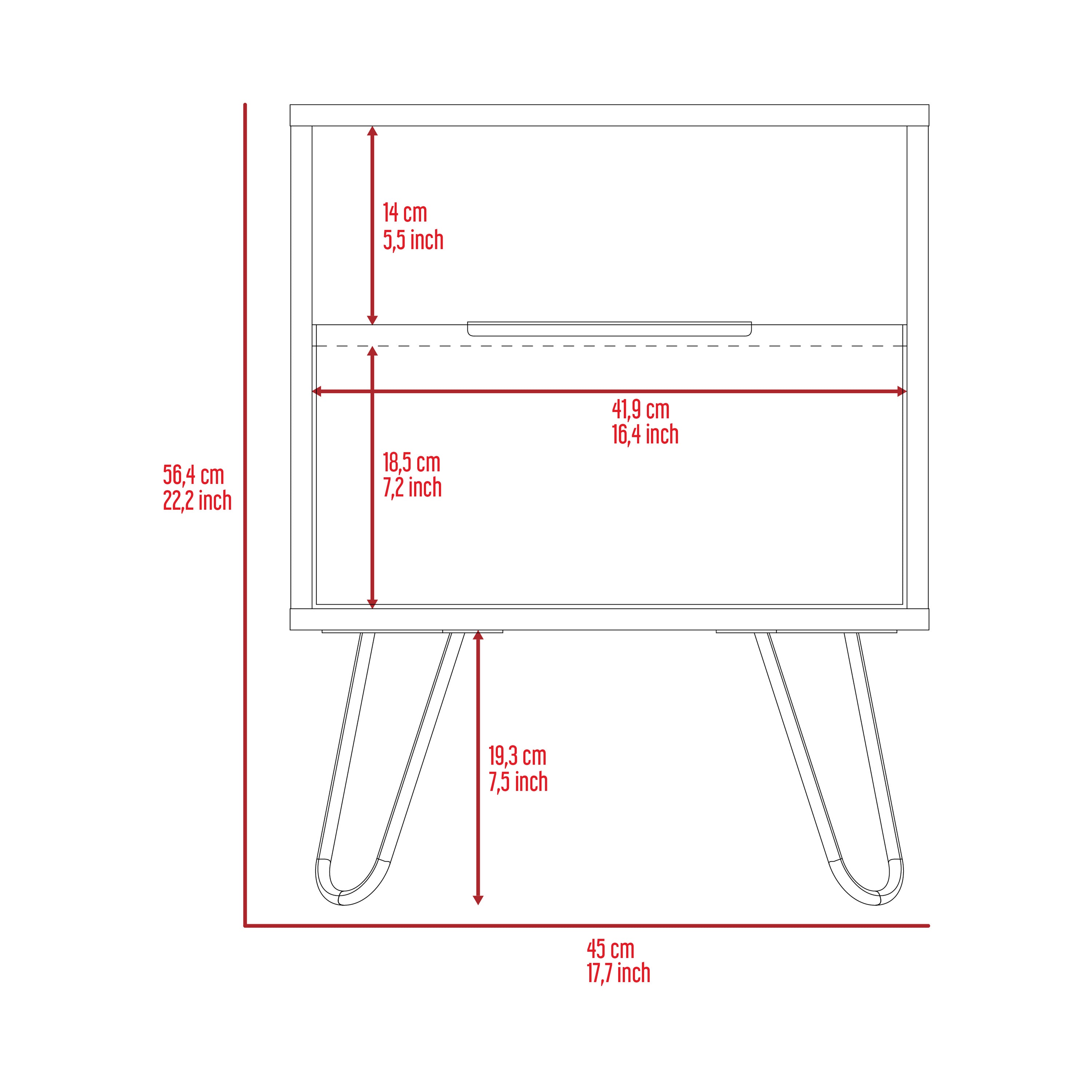 Vienna Nightstand, Shelves, Hairpin Legs