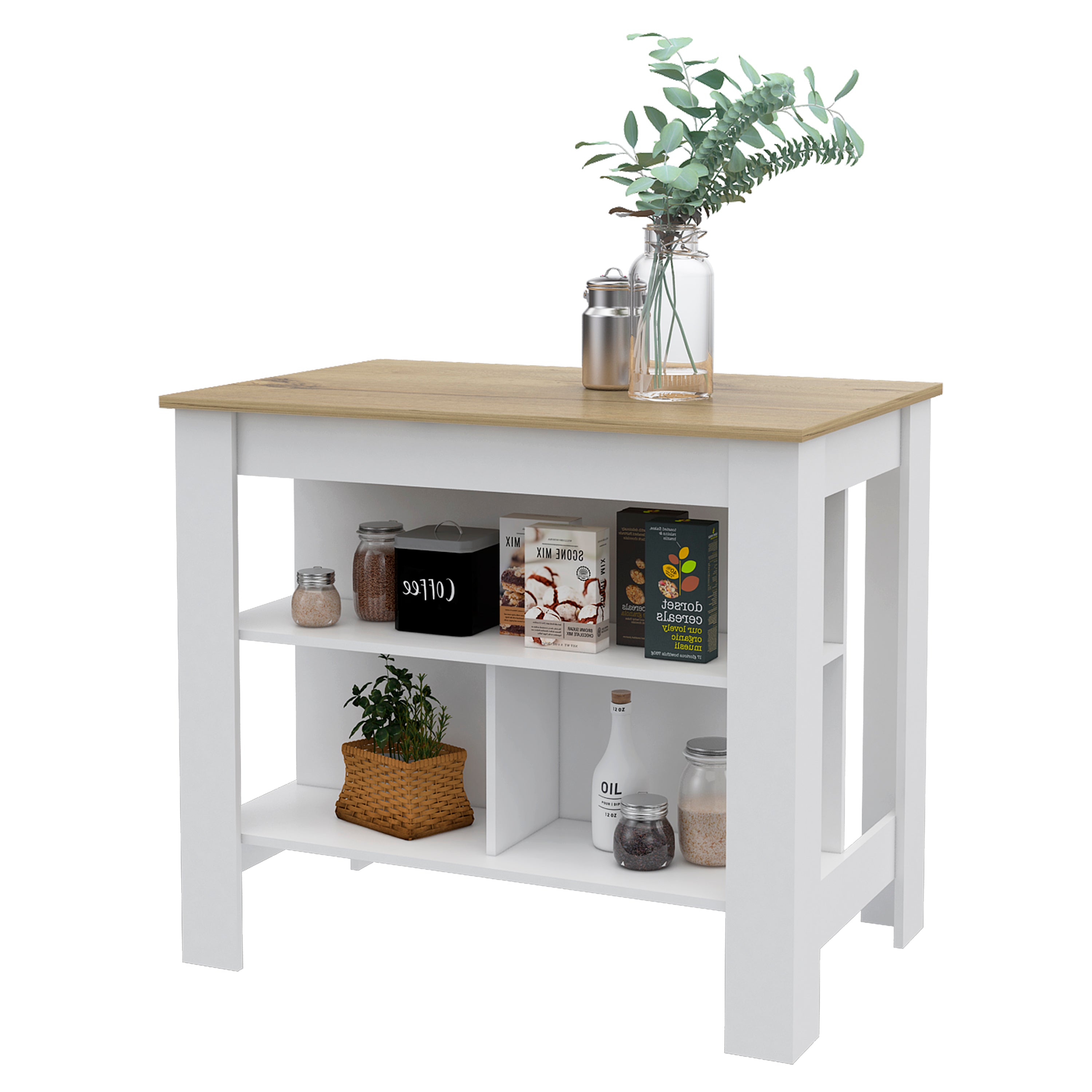 Brooklyn  Kitchen Island, Three Concealed Shelves