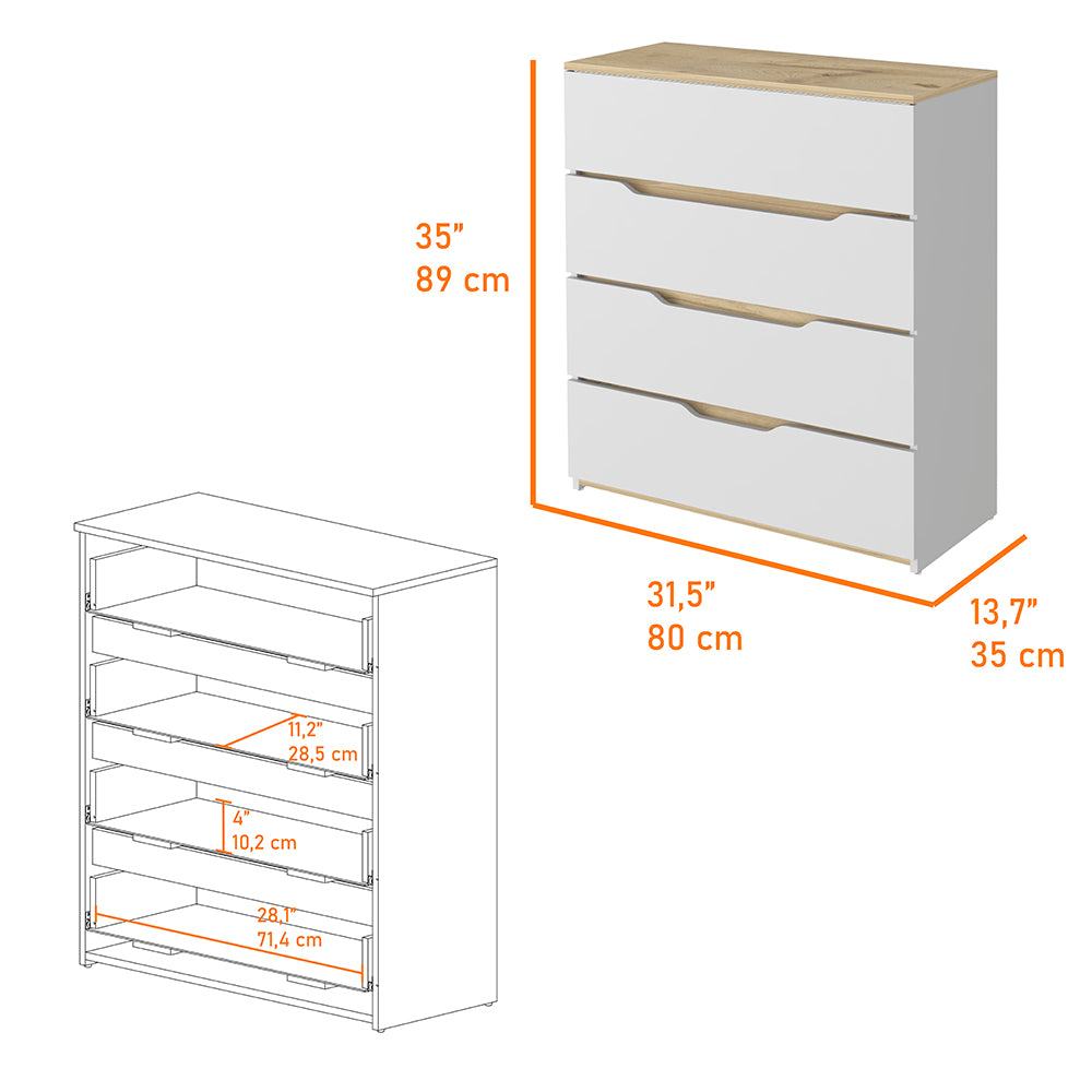 California Drawer Dresser, Four Spacious Drawers, Superior Top