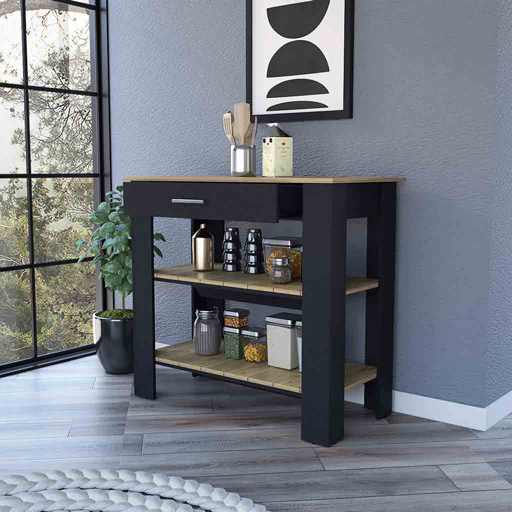 Brooklyn  Kitchen Island, Three Concealed Shelves