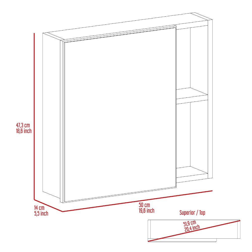 Minsk Medicine Cabinet, Mirror, Two External Shelves, Single Door Cabinet, Three Interior Shelves