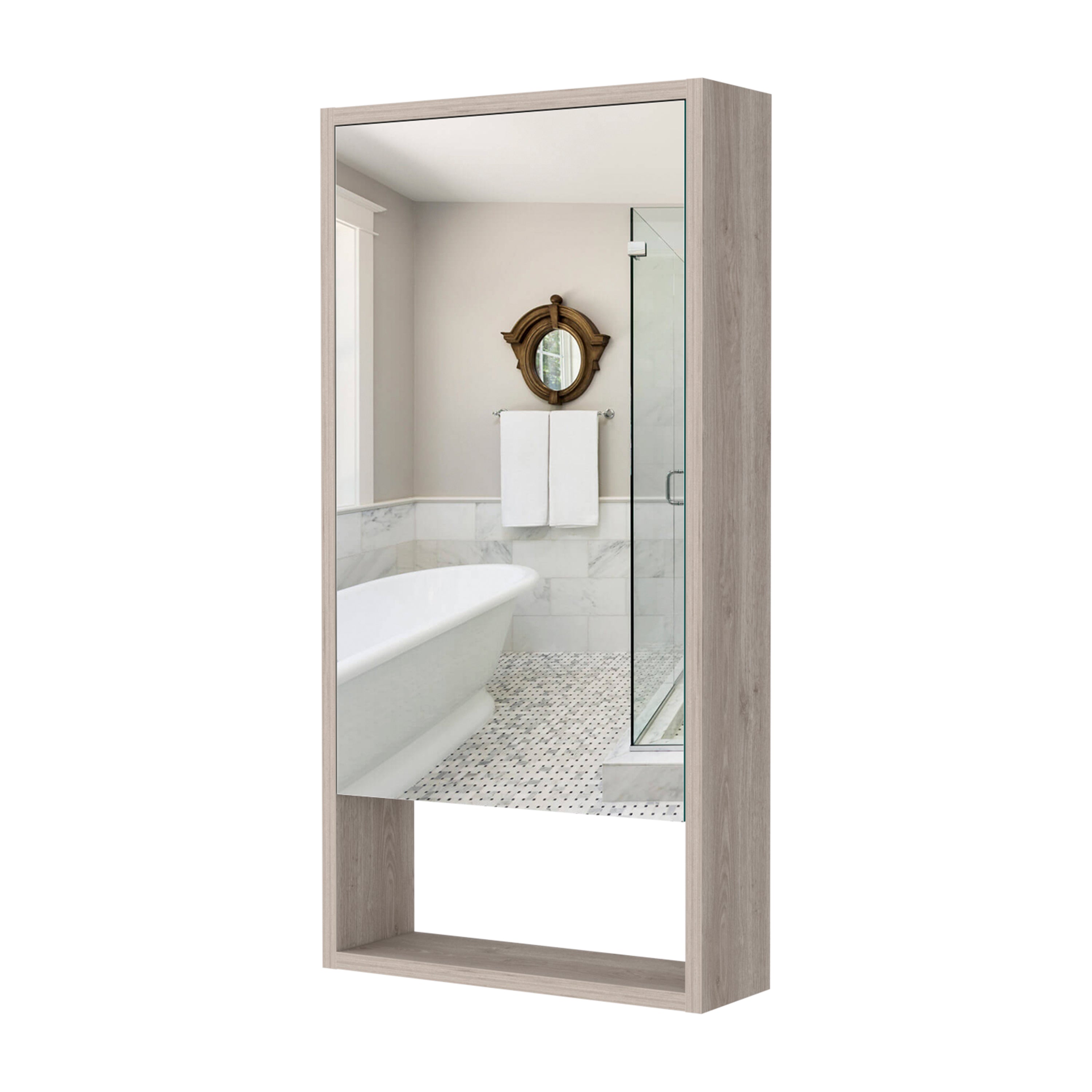 Modesto Medicine Cabinet, One Open Shelf, Mirrored Cabinet With Two Interior Shelves