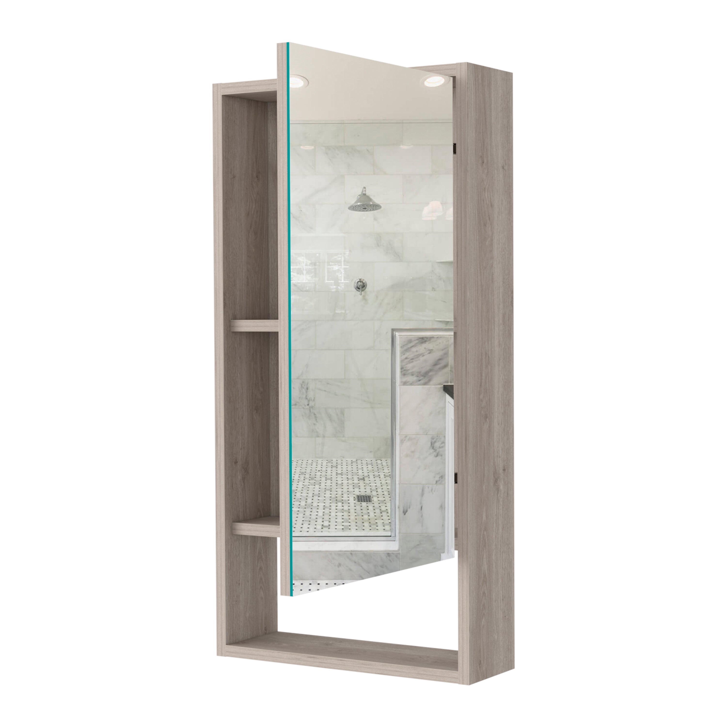 Modesto Medicine Cabinet, One Open Shelf, Mirrored Cabinet With Two Interior Shelves