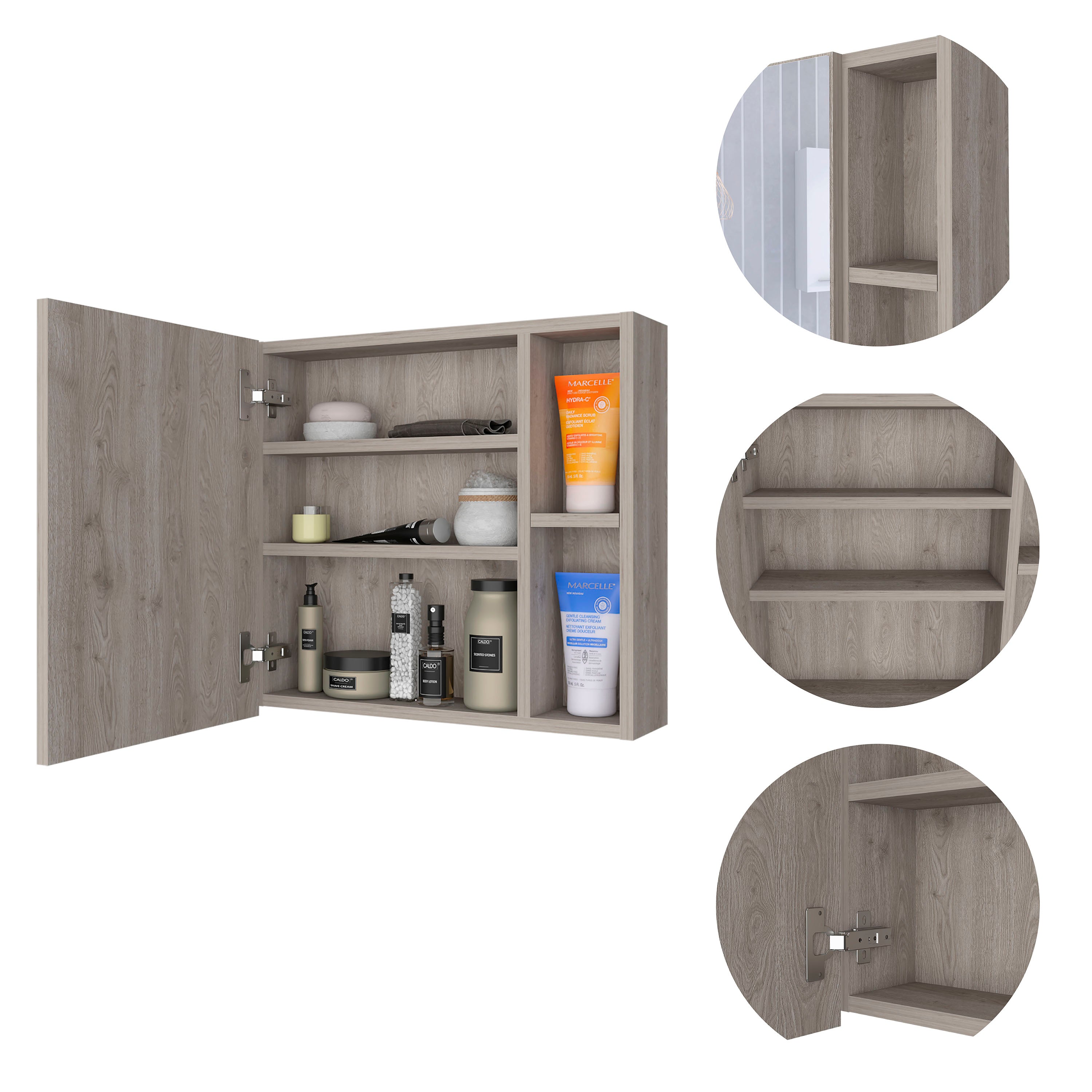 Minsk Medicine Cabinet, Mirror, Two External Shelves, Single Door Cabinet, Three Interior Shelves