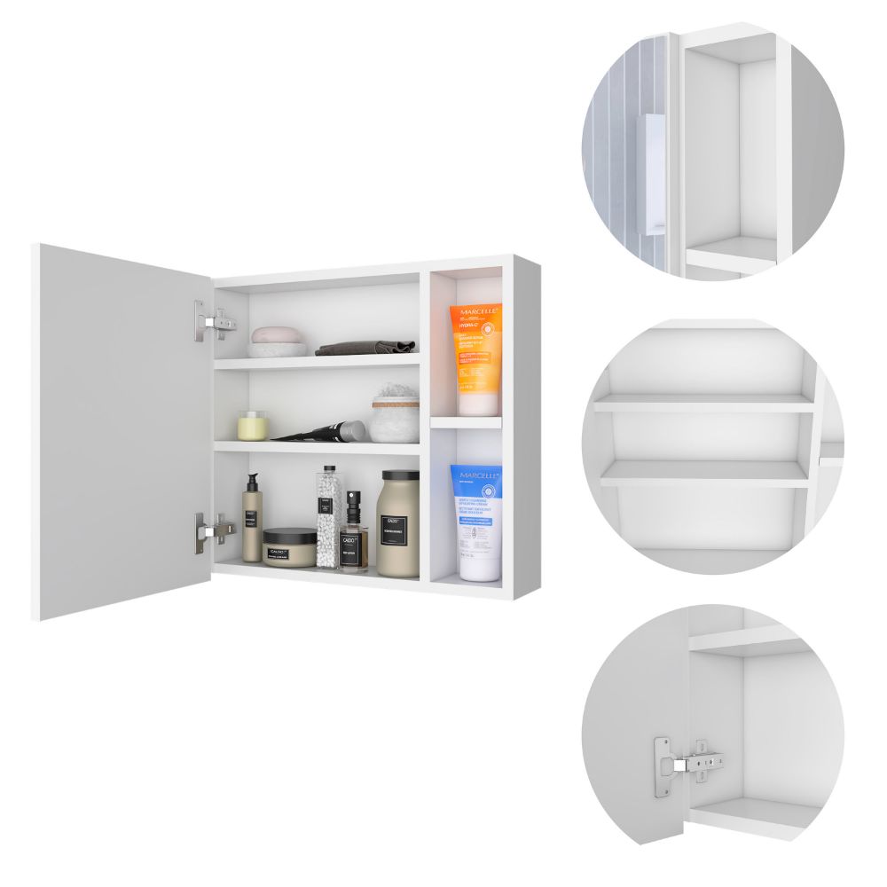 Minsk Medicine Cabinet, Mirror, Two External Shelves, Single Door Cabinet, Three Interior Shelves