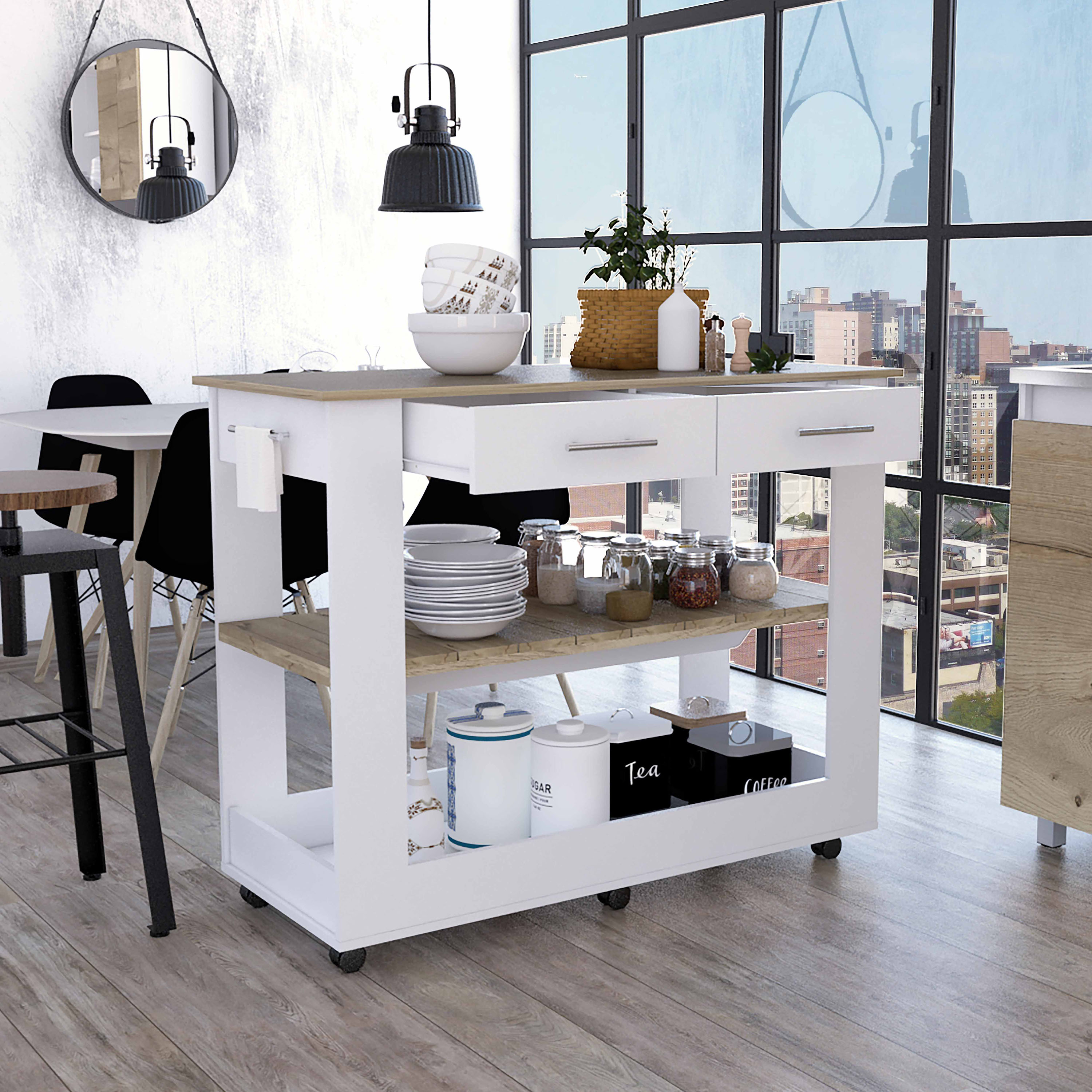 Brooklyn 46 Kitchen Island, Two Shelves, Two Drawers