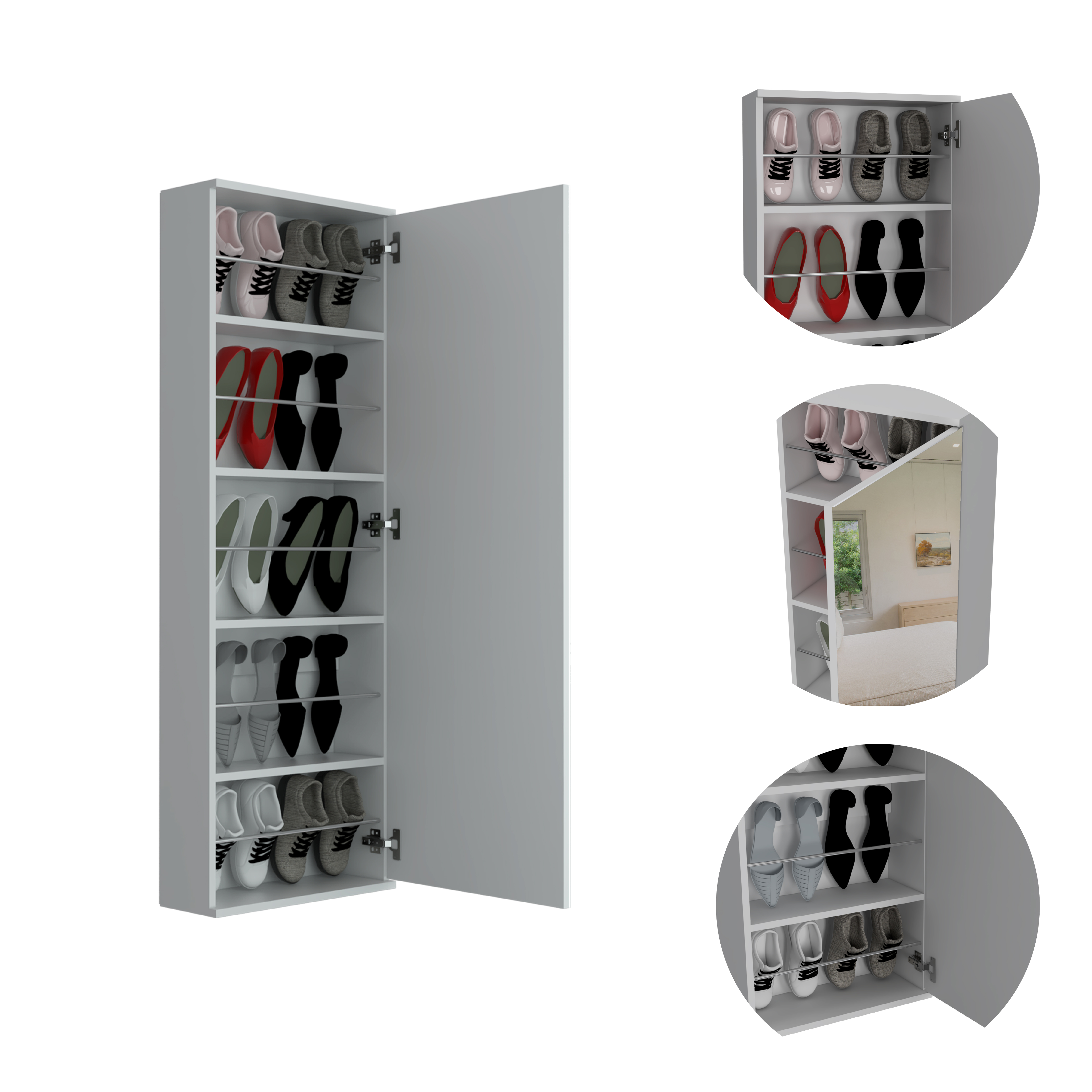 Connecticut Wall Mounted Shoe Rack, Mirror, Five Shelves, Ten Shoes Capacity