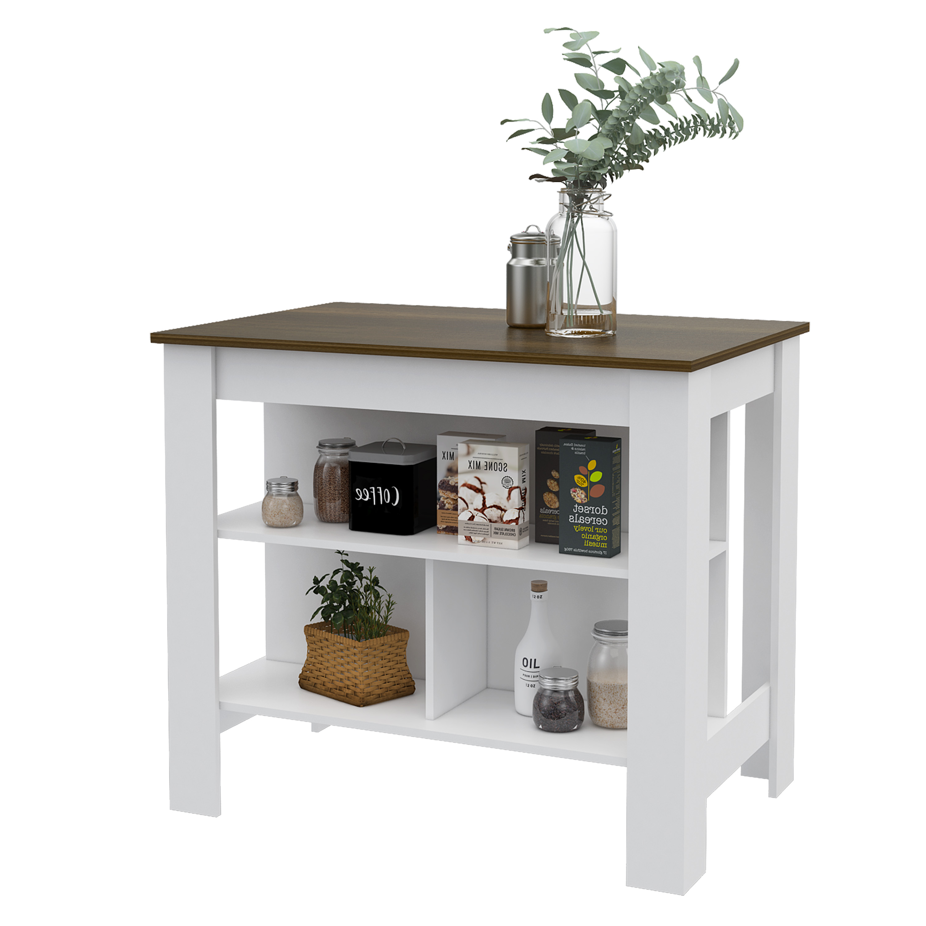 Brooklyn  Kitchen Island, Three Concealed Shelves