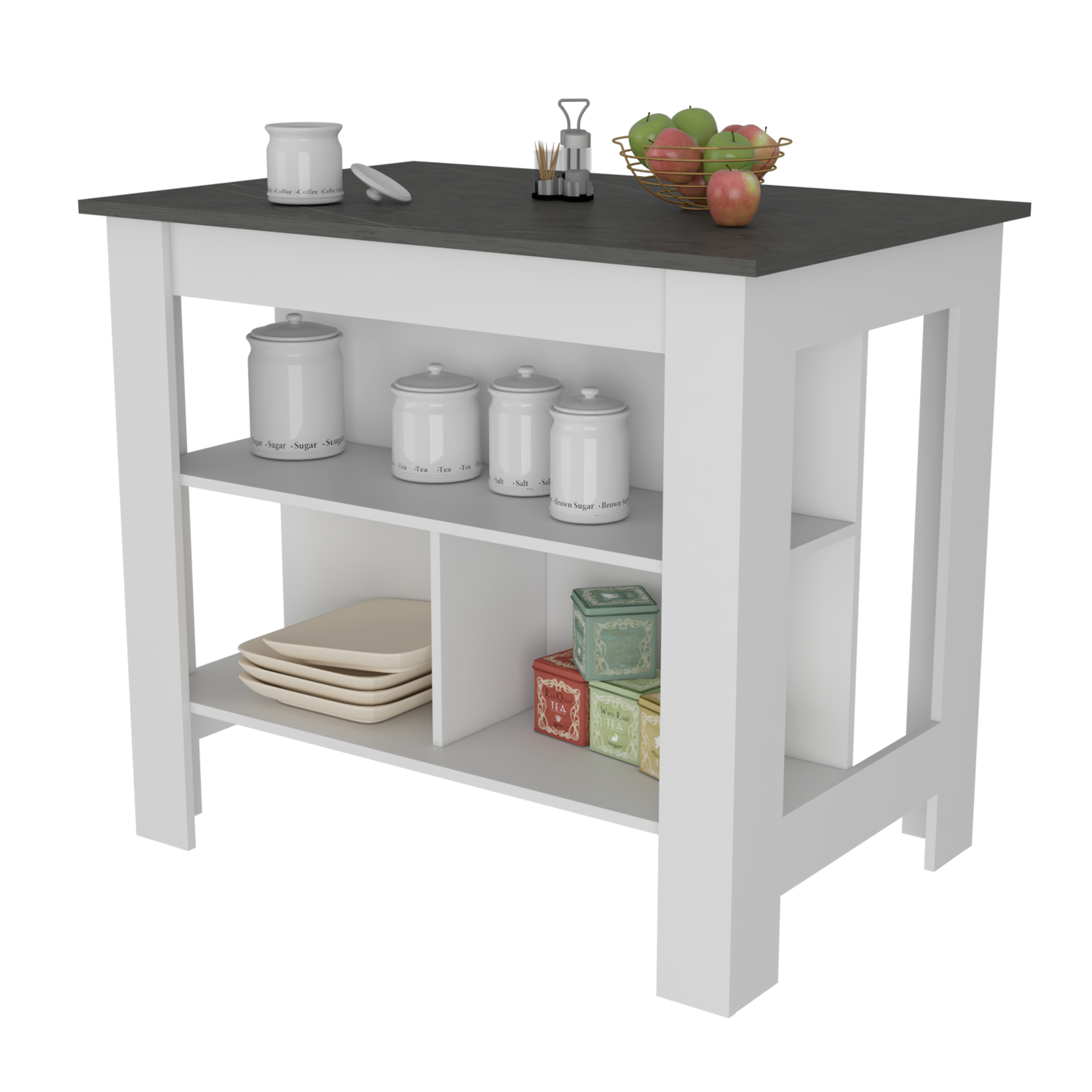 Brooklyn  Kitchen Island, Three Concealed Shelves