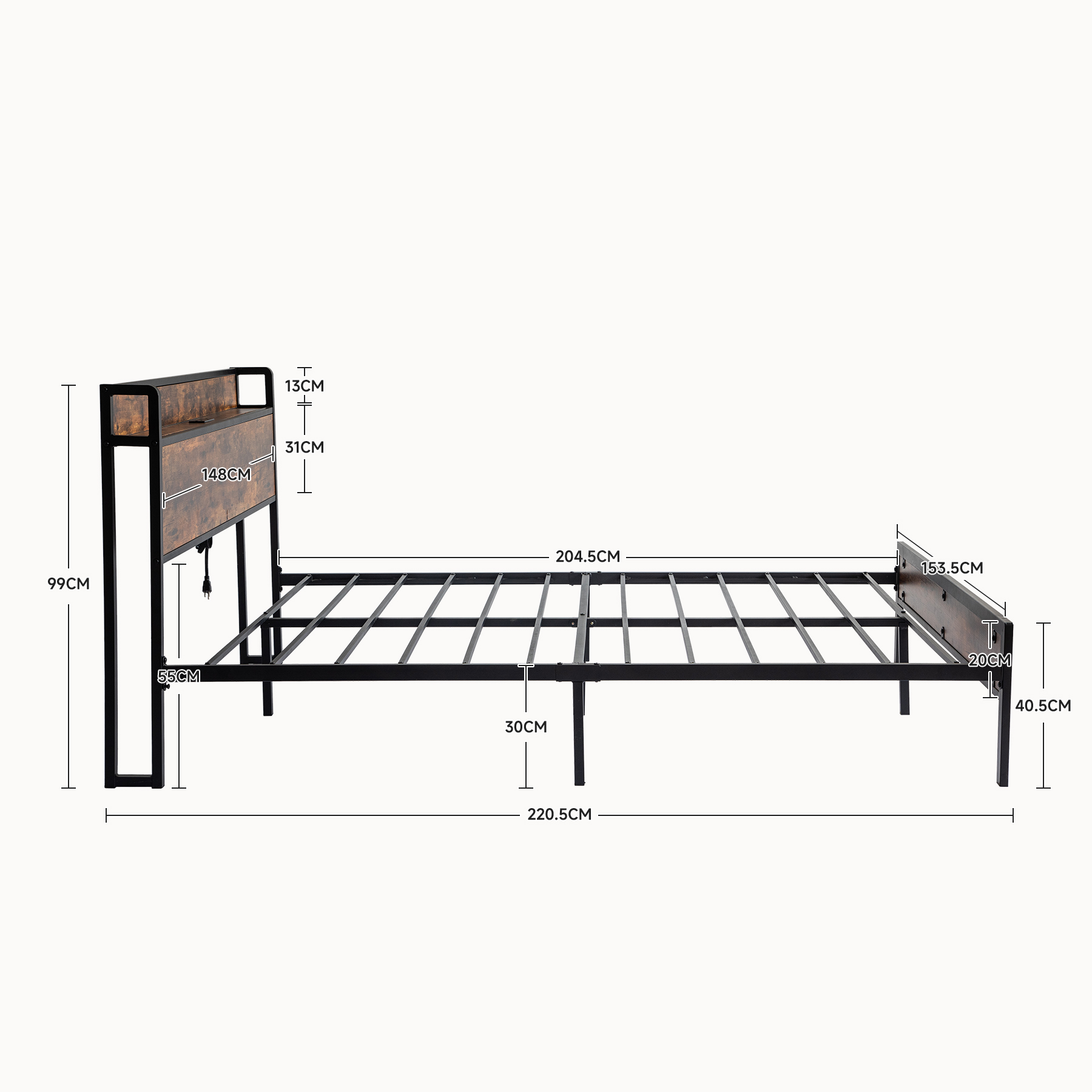 Black Queen Metal Bed Frame with Wooden Headboard and and Footboard and Iron Slats, Rustic Bed Base, Heavy Duty Platform Bed Frame, 12 Inch Underbed Storage/No Springs Required