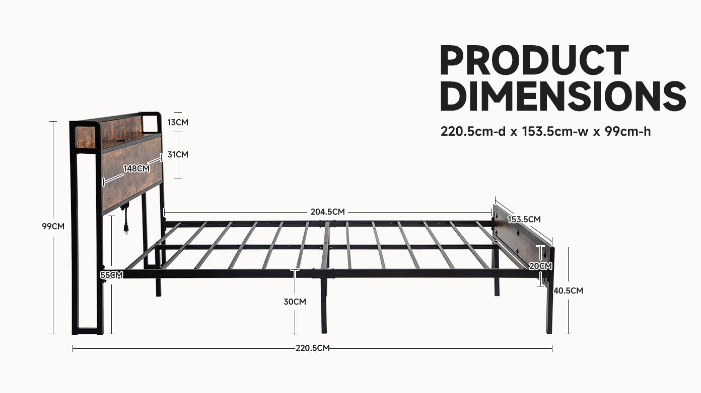 Black Queen Metal Bed Frame with Wooden Headboard and and Footboard and Iron Slats, Rustic Bed Base, Heavy Duty Platform Bed Frame, 12 Inch Underbed Storage/No Springs Required