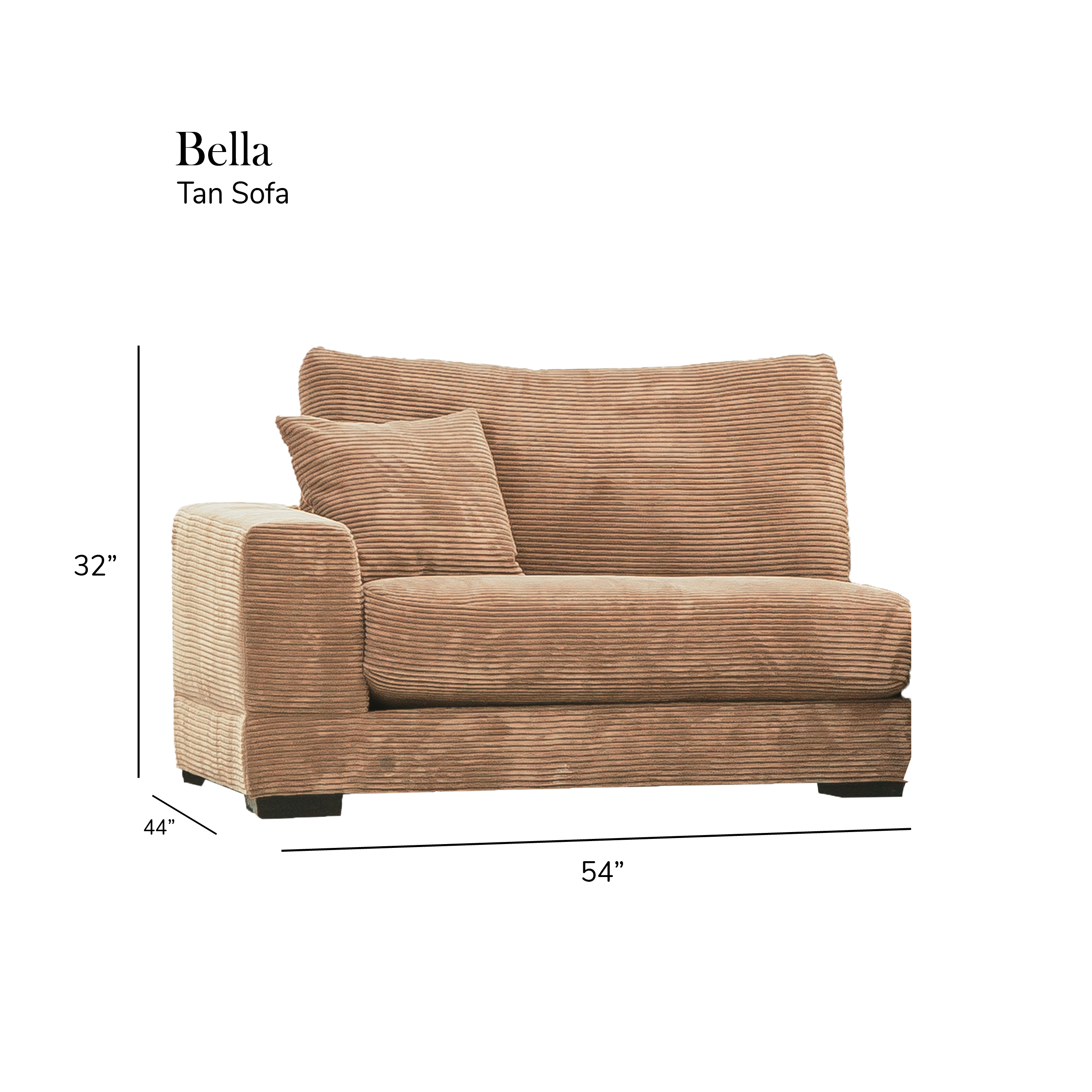 Bella Tan Corduroy Left-Facing 3-piece Sectional