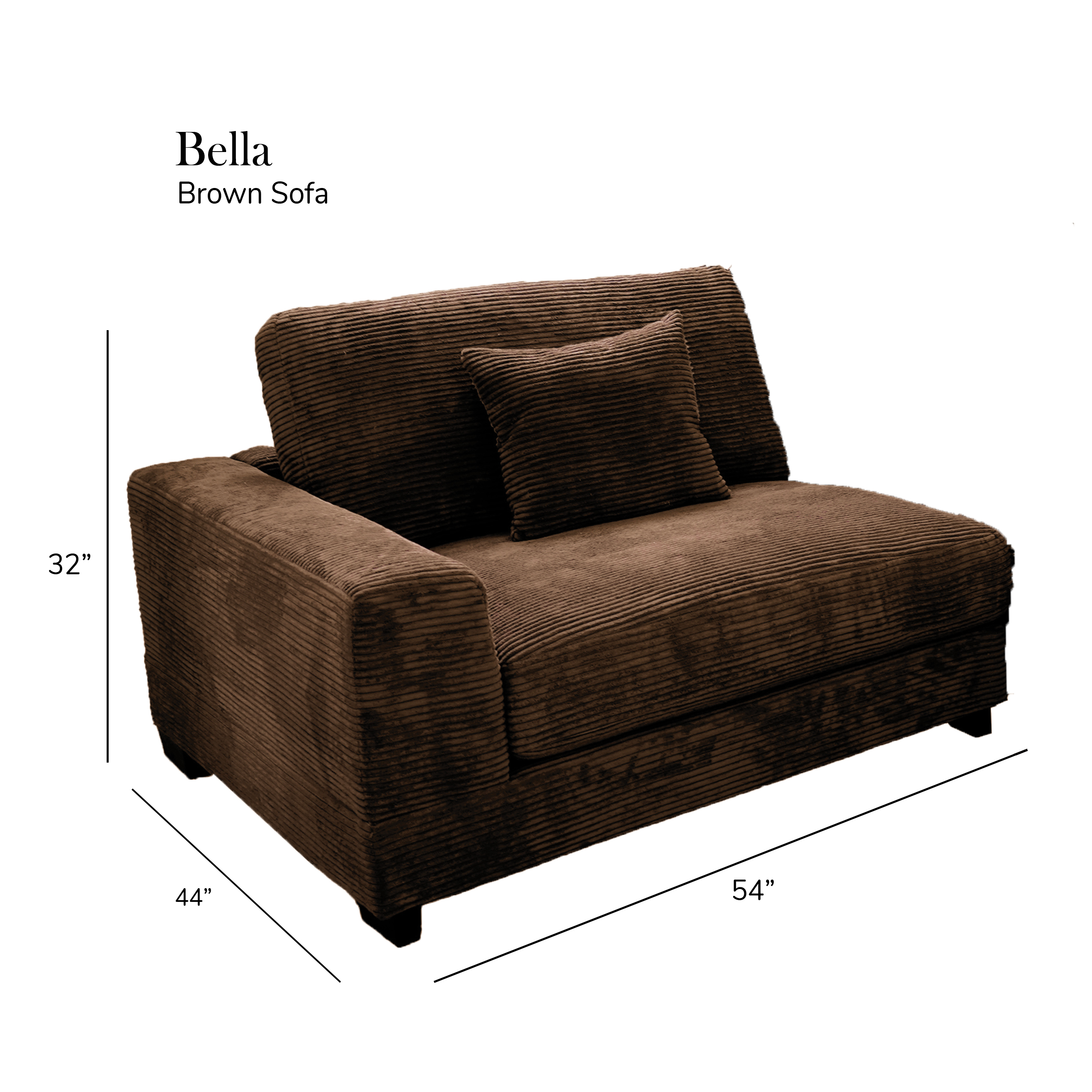 Bella Brown Corduroy Left-Facing 2-piece Sectional