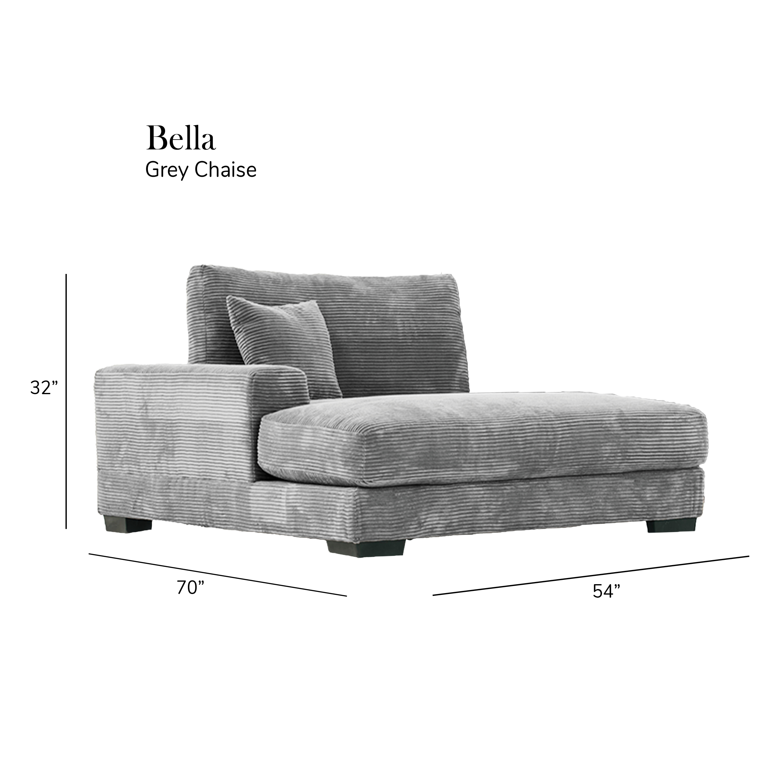 Bella Grey Corduroy U-Shaped 3-piece Sectional