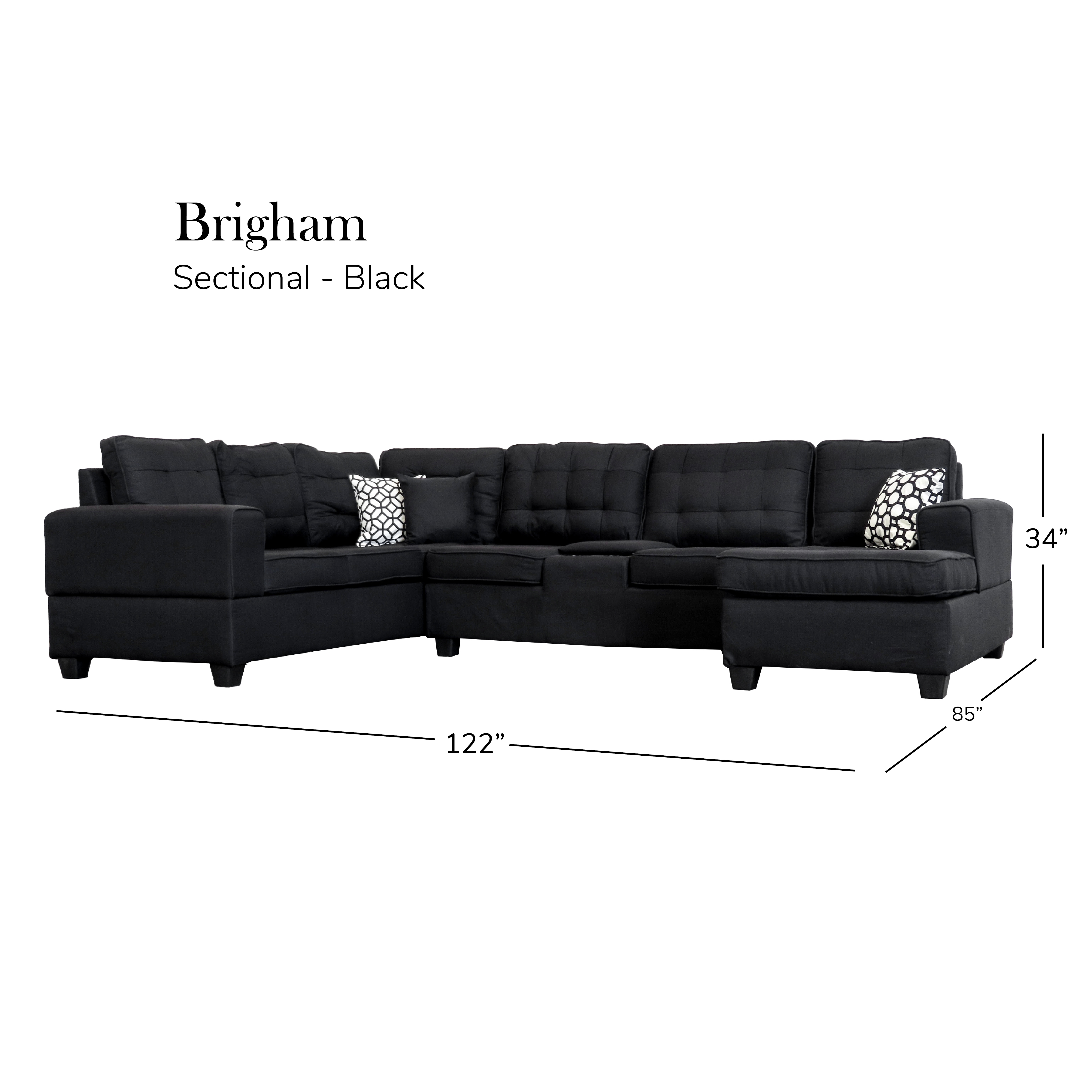 Brigham U-Shaped Sectional Black