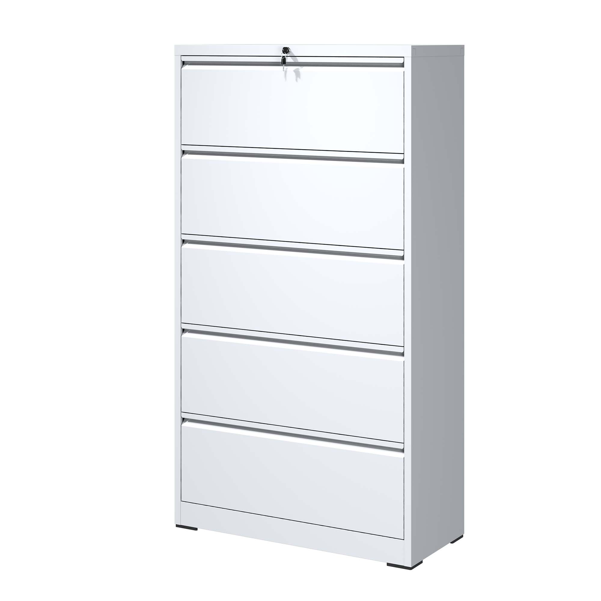 5 Drawer Metal Lateral File Cabinet , White Filing Cabinet with Lock, Lockable File Cabinet for Home Office, Locking Metal File Cabinet for Legal/Letter/A4/F4 Size