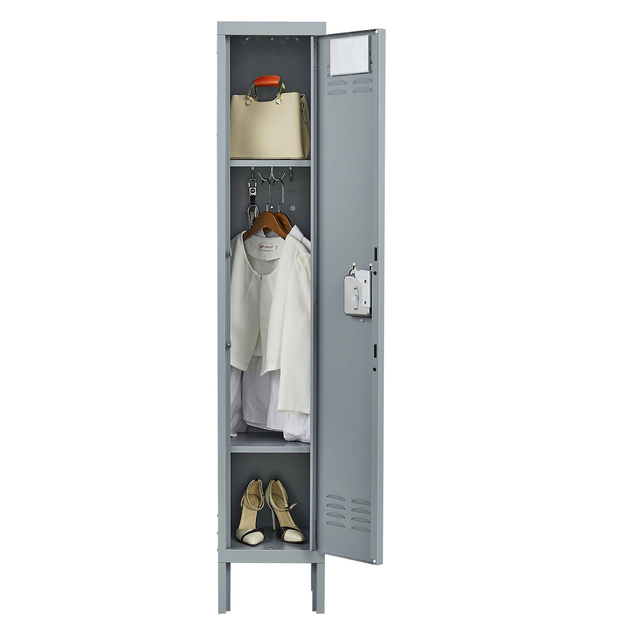 1 Door 66"H Metal Lockers With Lock for Employees,Storage Locker Cabinet  for Home Gym Office School Garage,Gray