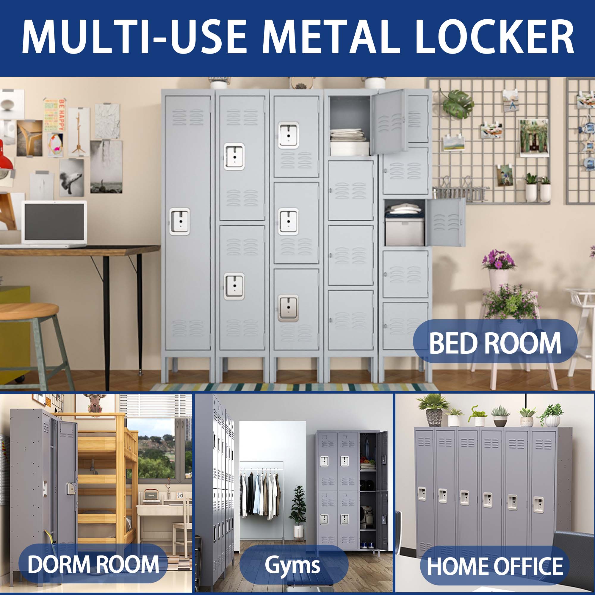 1 Door 66"H Metal Lockers With Lock for Employees,Storage Locker Cabinet  for Home Gym Office School Garage,Gray