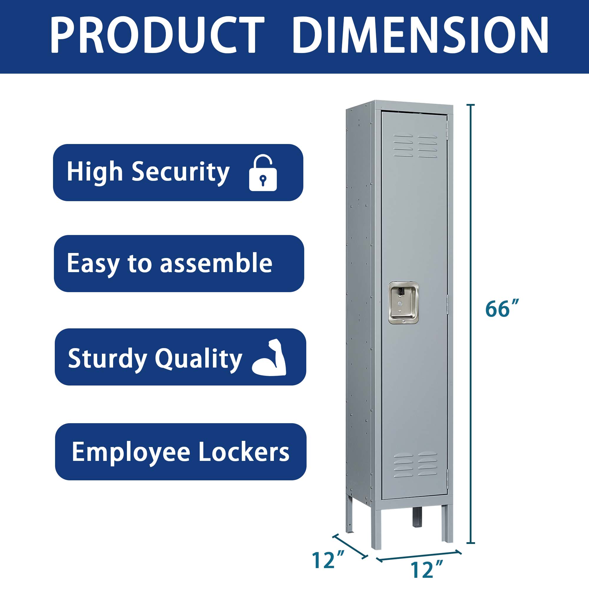 1 Door 66"H Metal Lockers With Lock for Employees,Storage Locker Cabinet  for Home Gym Office School Garage,Gray